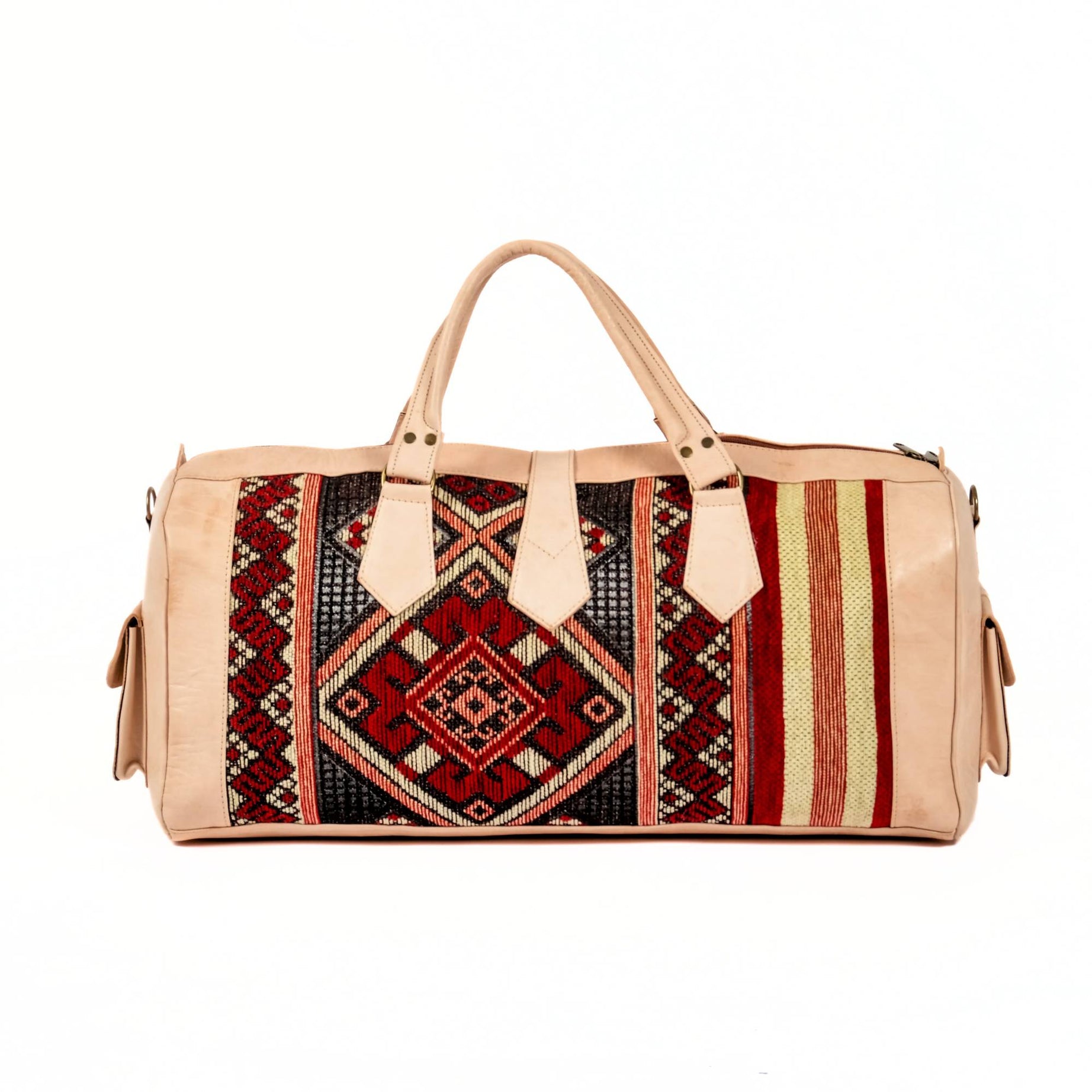 Artisan Leather & Kilim Travel Duffel Bag - Natural