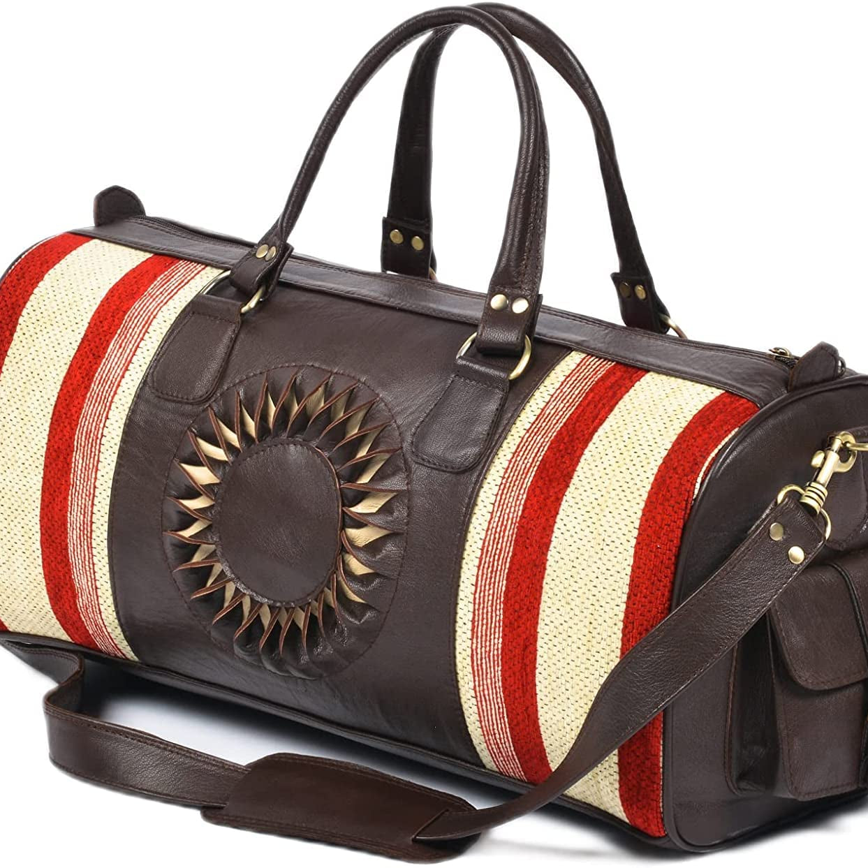 The Sun Duffle Bag, Leather Kilim Travel Bag - Brown And Dark Brown