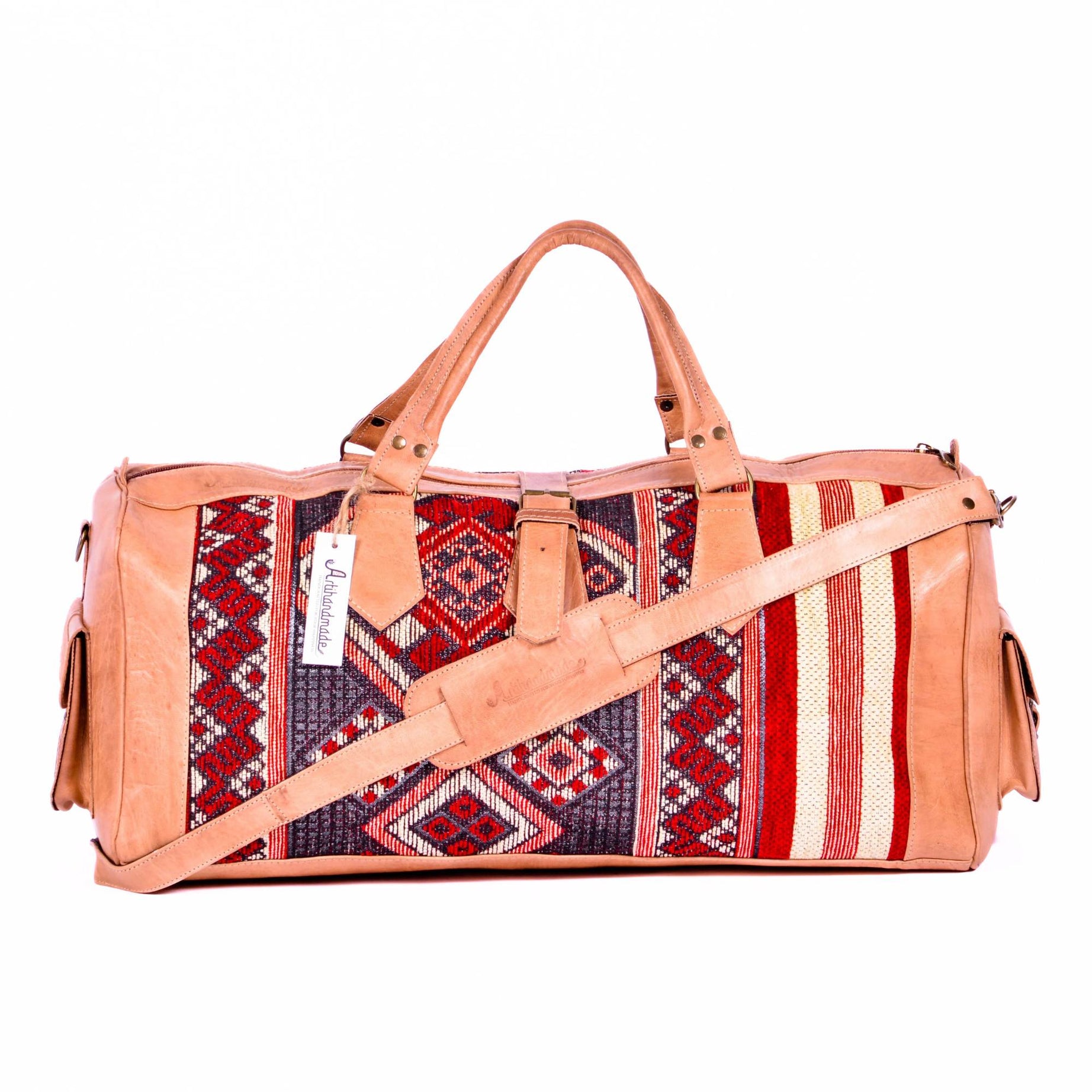 Boho leather kilim travel bag