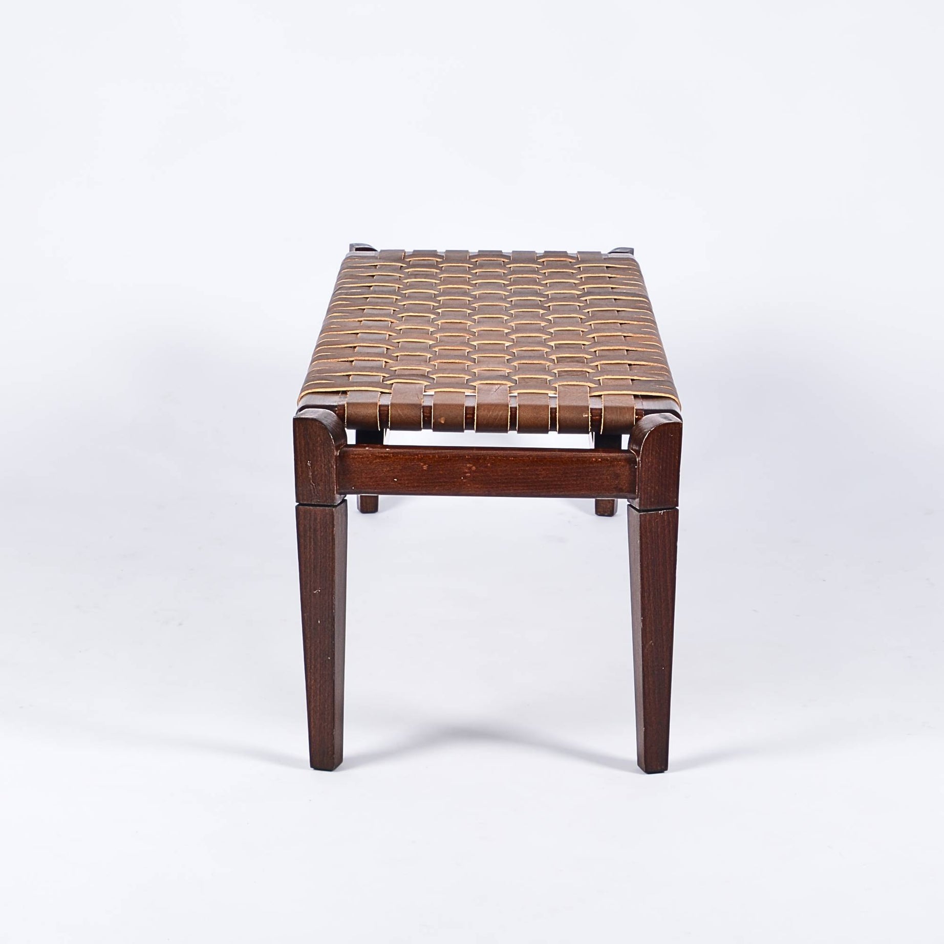 woven strap leather bench-saddle-brown