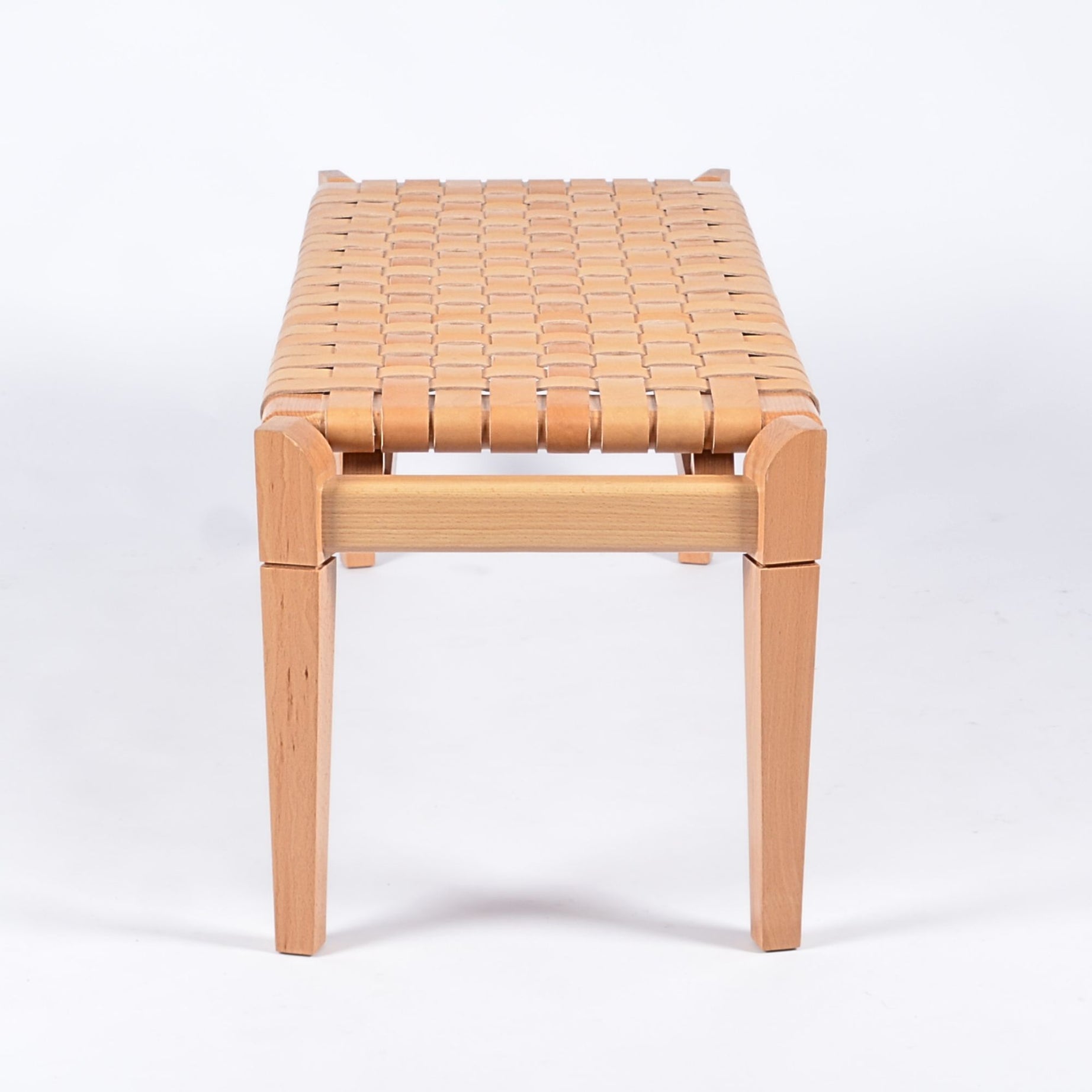Woven Leather Bench-Beige