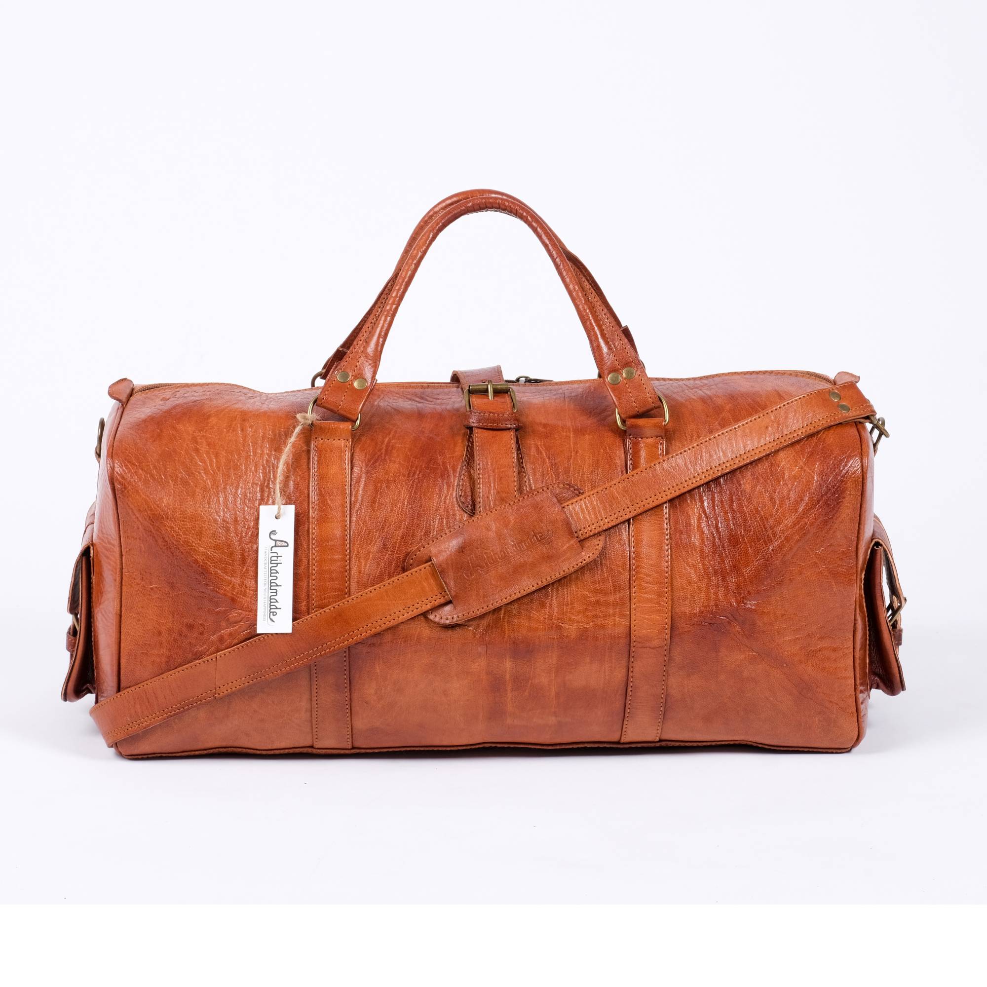 Leather Travel Bag, Weekender Almond Leather Travel Bag