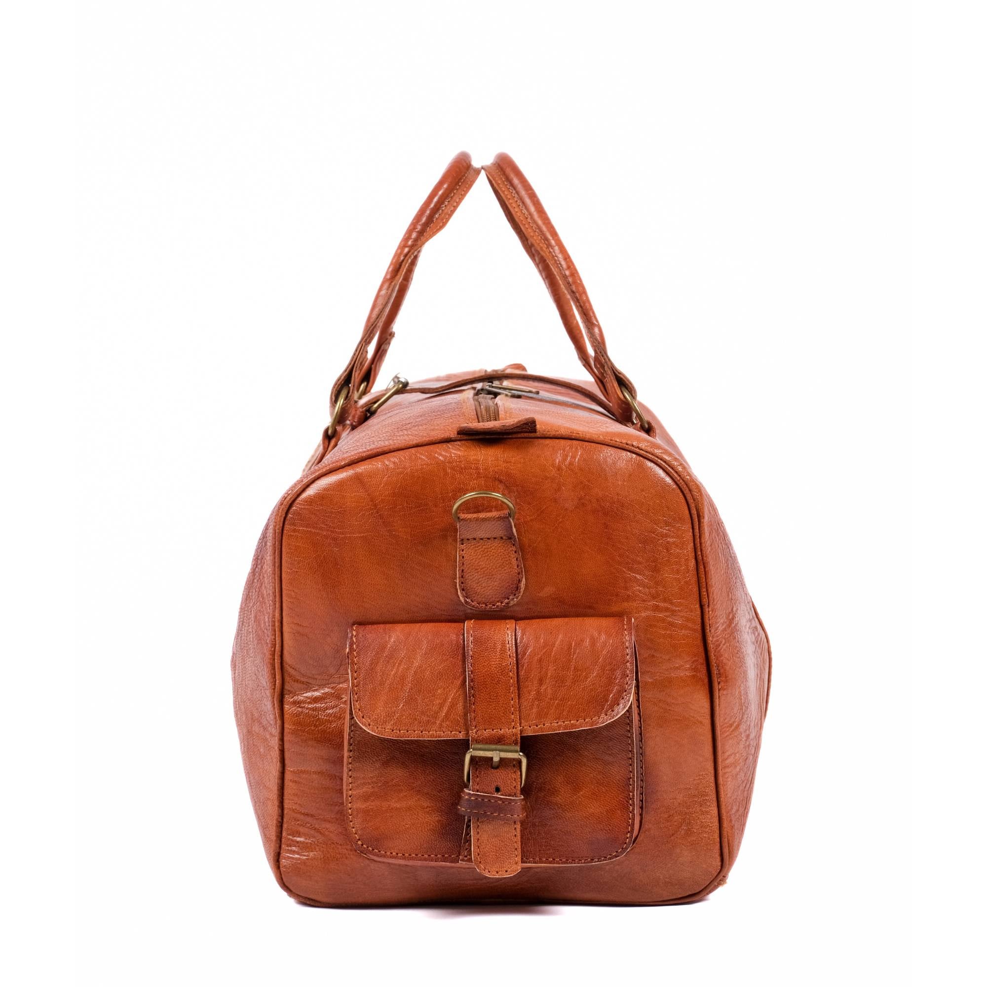 Leather Travel Bag, Weekender Almond Leather Travel Bag