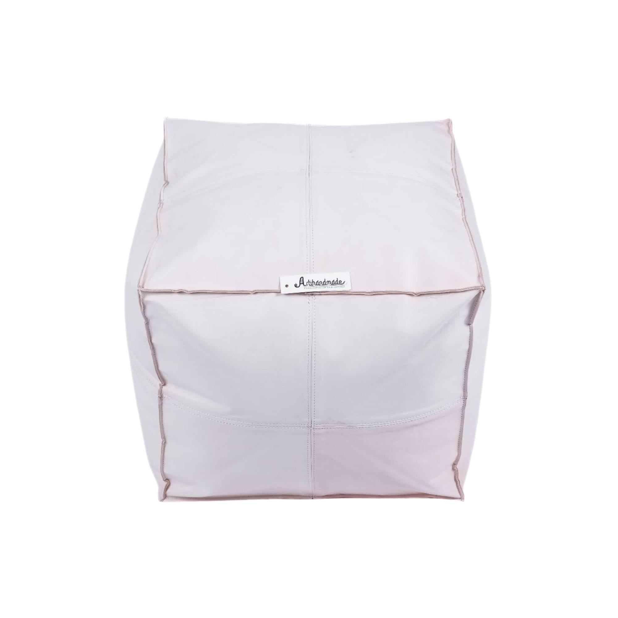 Premium Square Moroccan white Leather Pouf