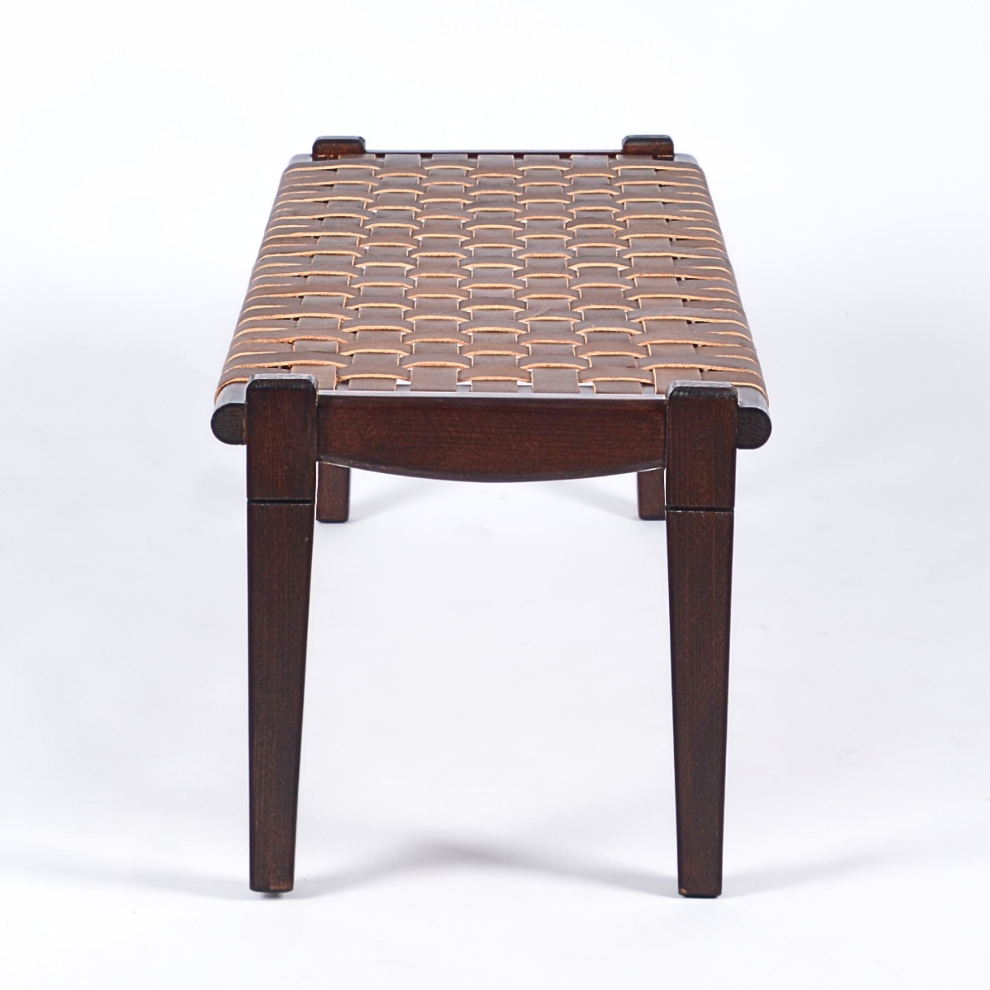 woven strap leather bench Brown Solveig