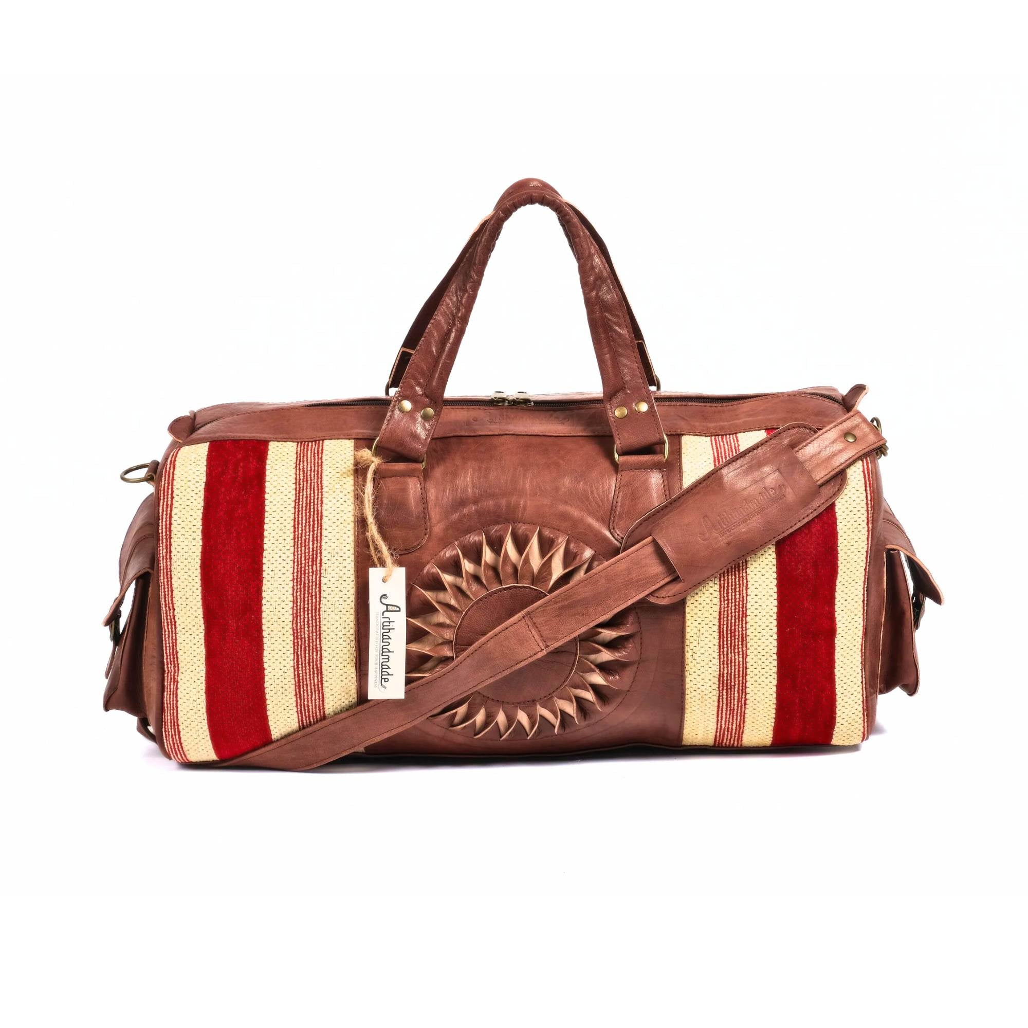 The Sun Duffle Bag, Leather Kilim Travel Bag - Brown And Dark Brown