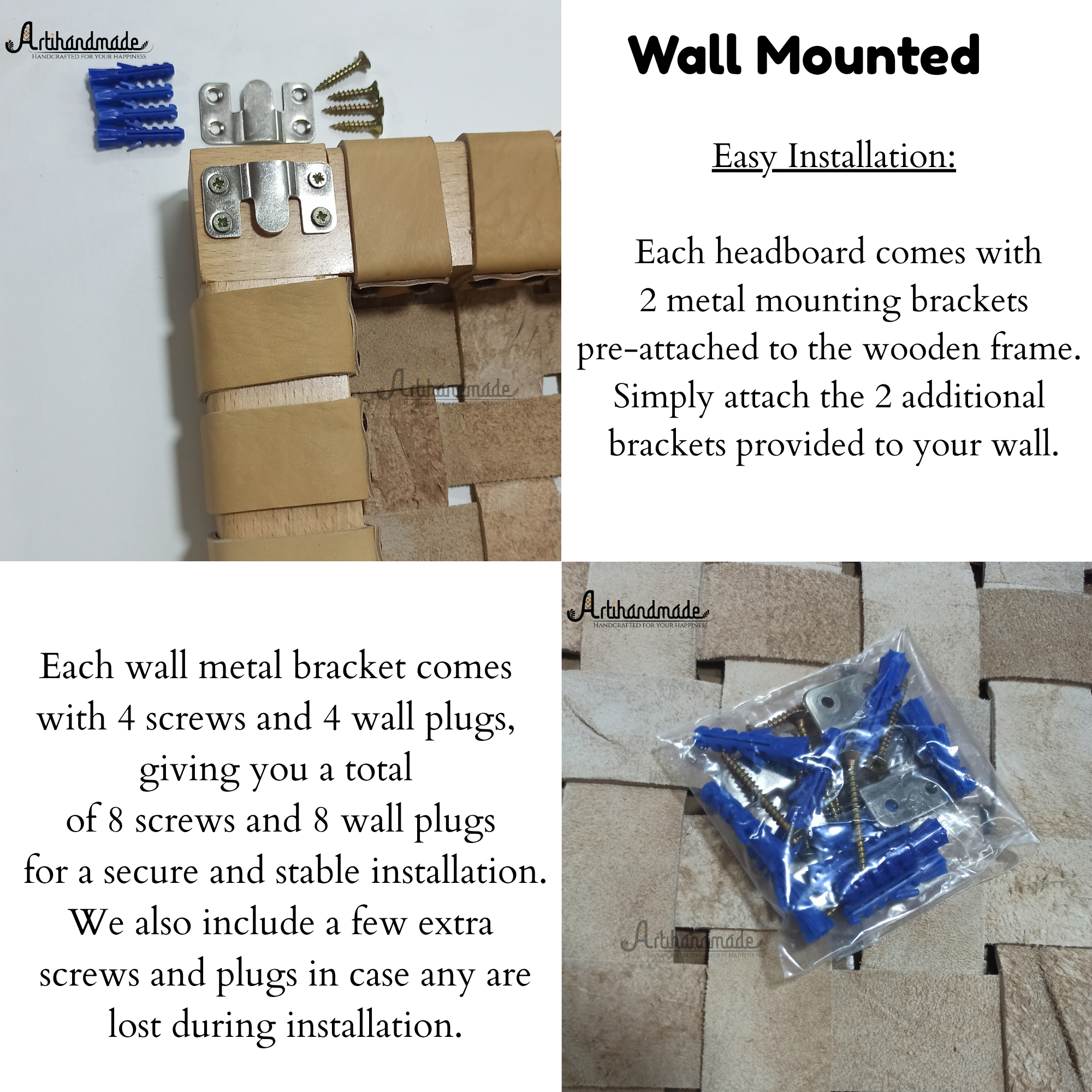 Exclusive luxury Leather Headboard - Frame Carved Leaf with Gold-painted & woven Strap leather