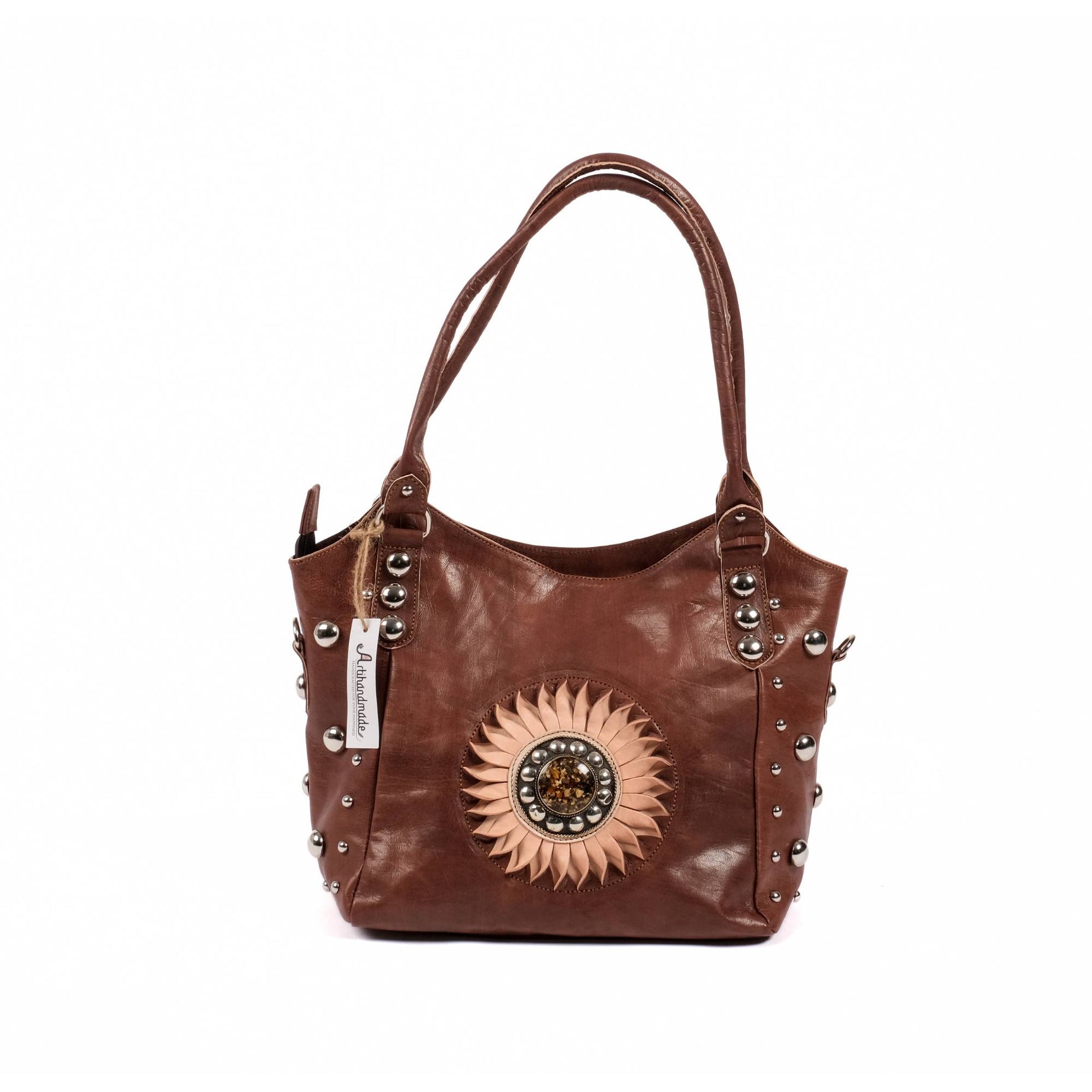 The Sun Leather Tote Bag - Brown , Natural, Cognac