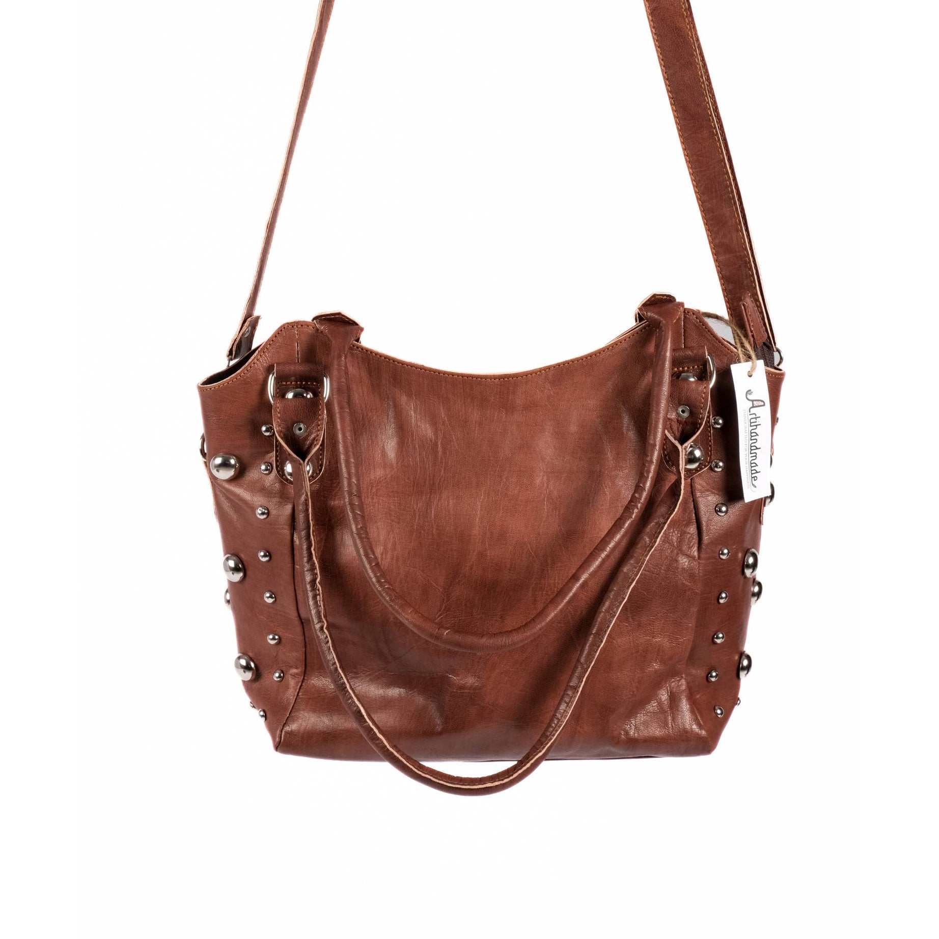 The Sun Leather Tote Bag - Brown , Natural, Cognac