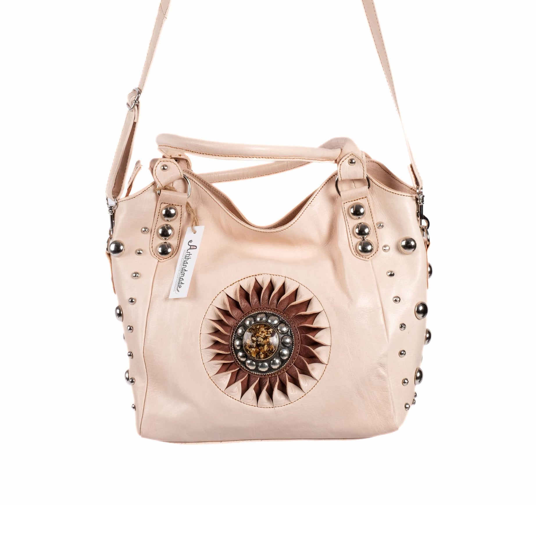 The Sun Leather Tote Bag - Brown , Natural, Cognac