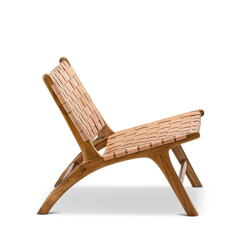 Woven Leather Lounge Chair - Tan