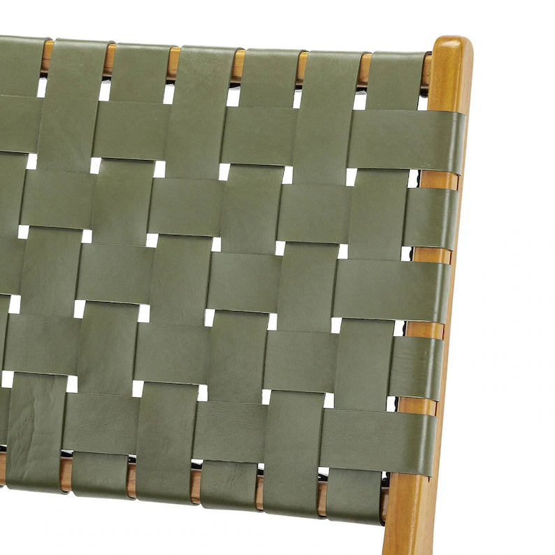 Woven Leather Lounge Chair - Olive Green