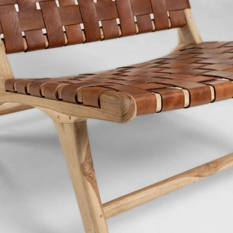 Woven Leather Lounge Chair - Brown