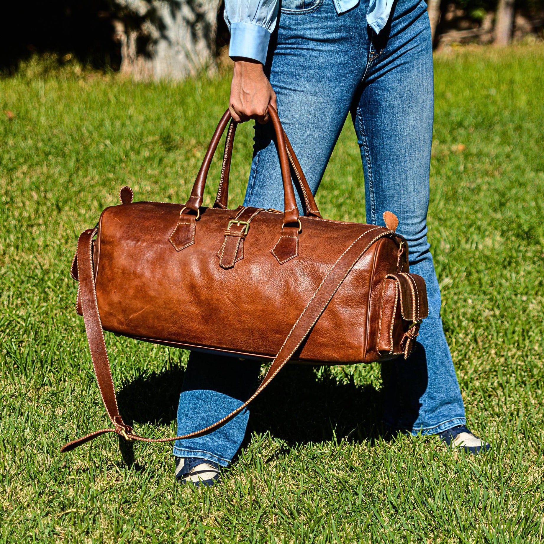 Hand Stitched Vintage Brown Travel Leather Bag