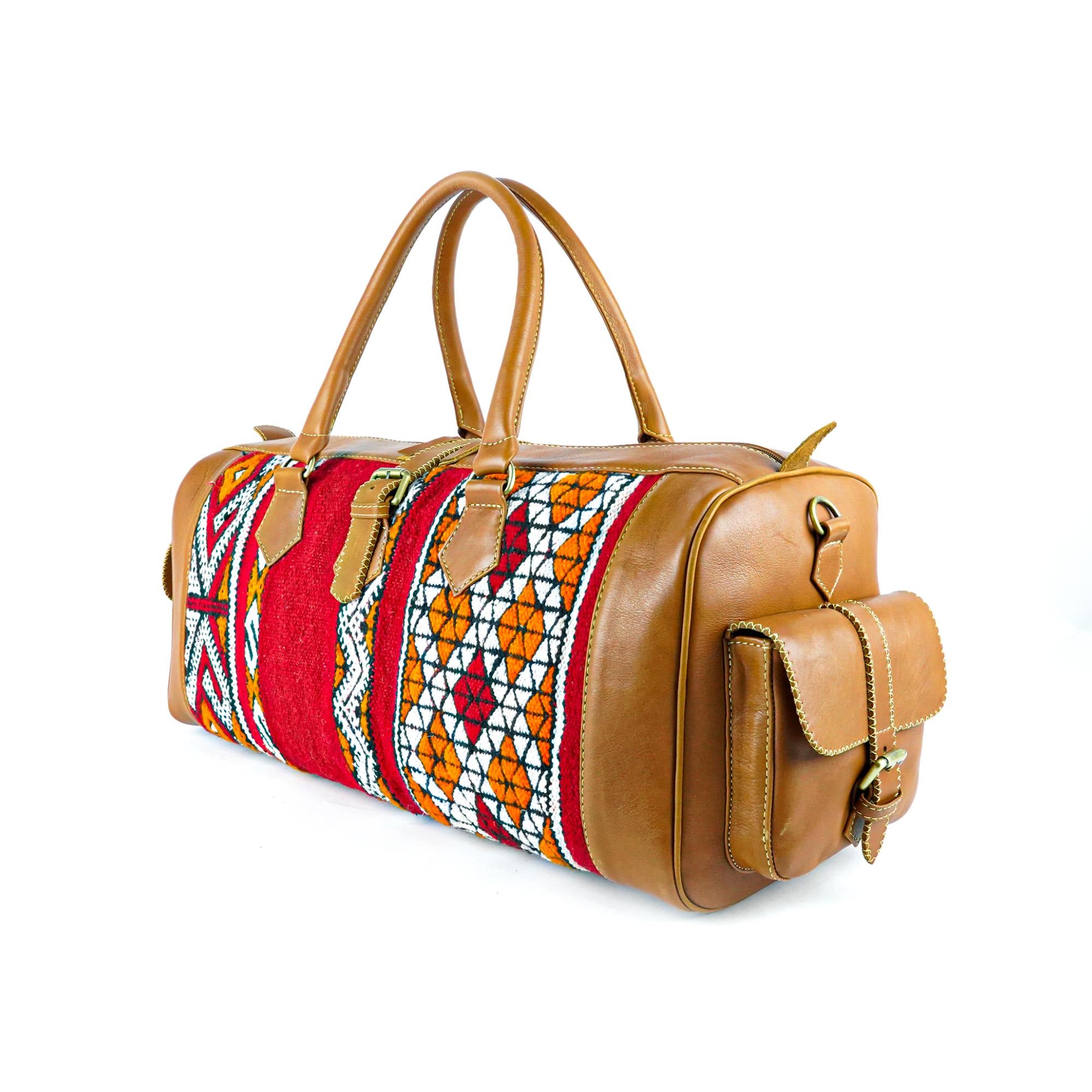 Hand Stitched Vintage Kilim Travel Leather Bag