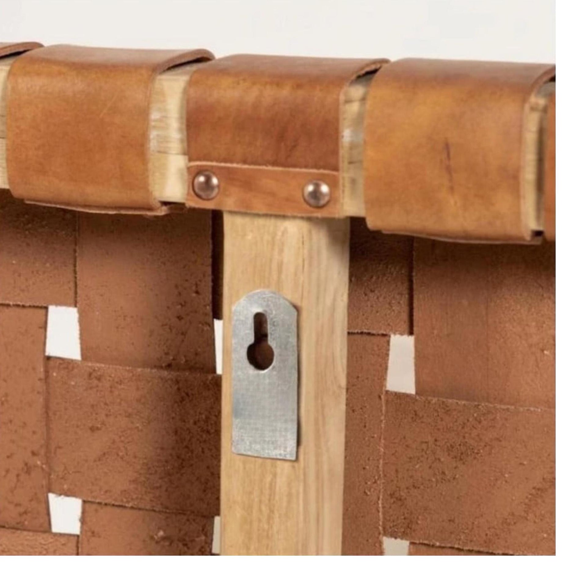 Close-up shot of the leather straps  Hanging headboards