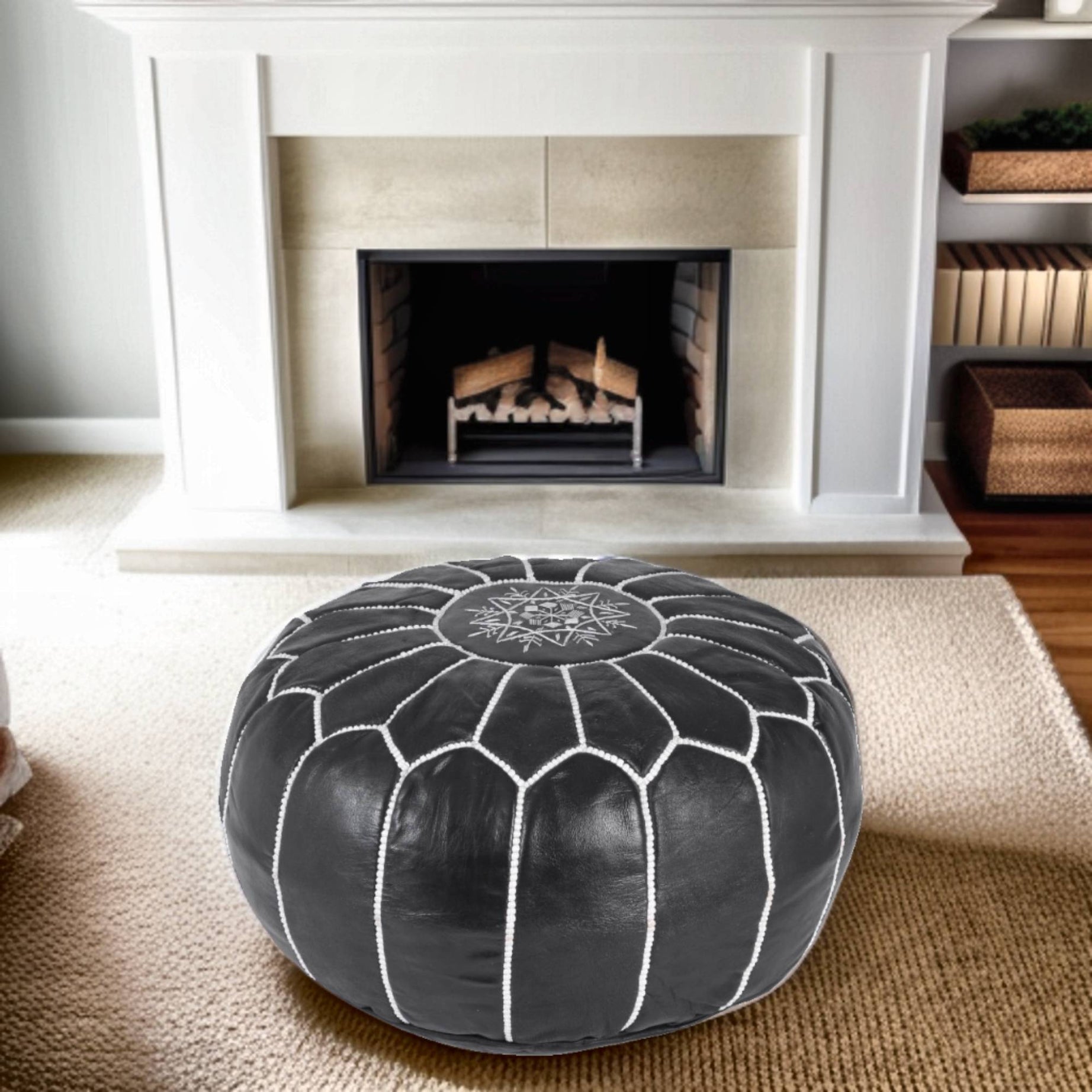 ottoman leather pouf