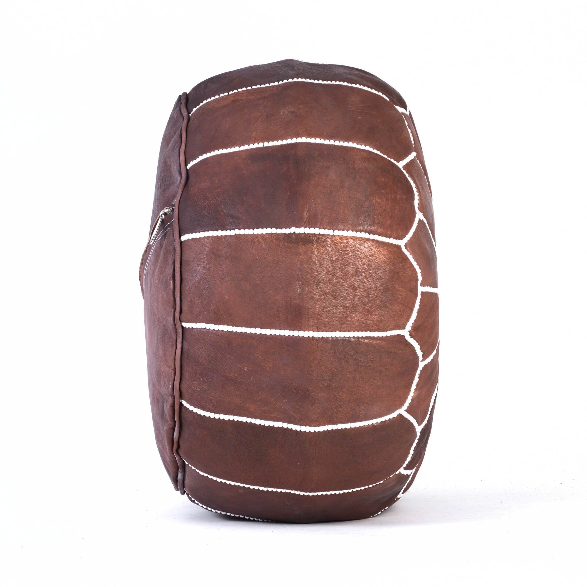 Hand-stitched Embroidery Genuine Leather Ottoman Pouf - Brown