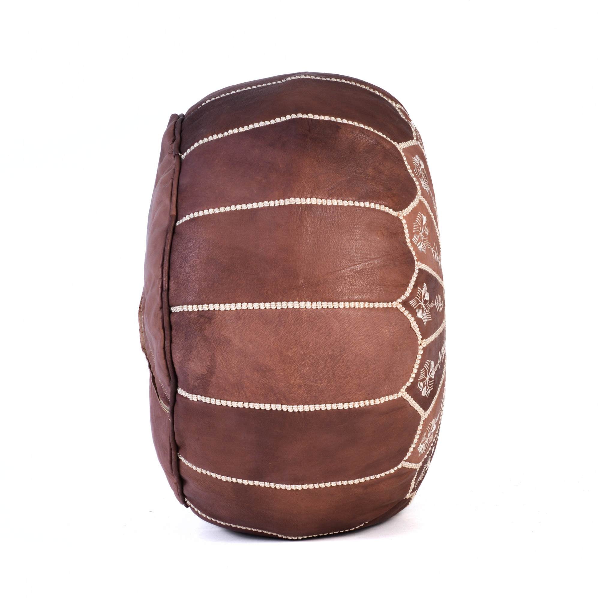 Hand-stitched Embroidery Genuine Leather Ottoman Pouf - Brown new design