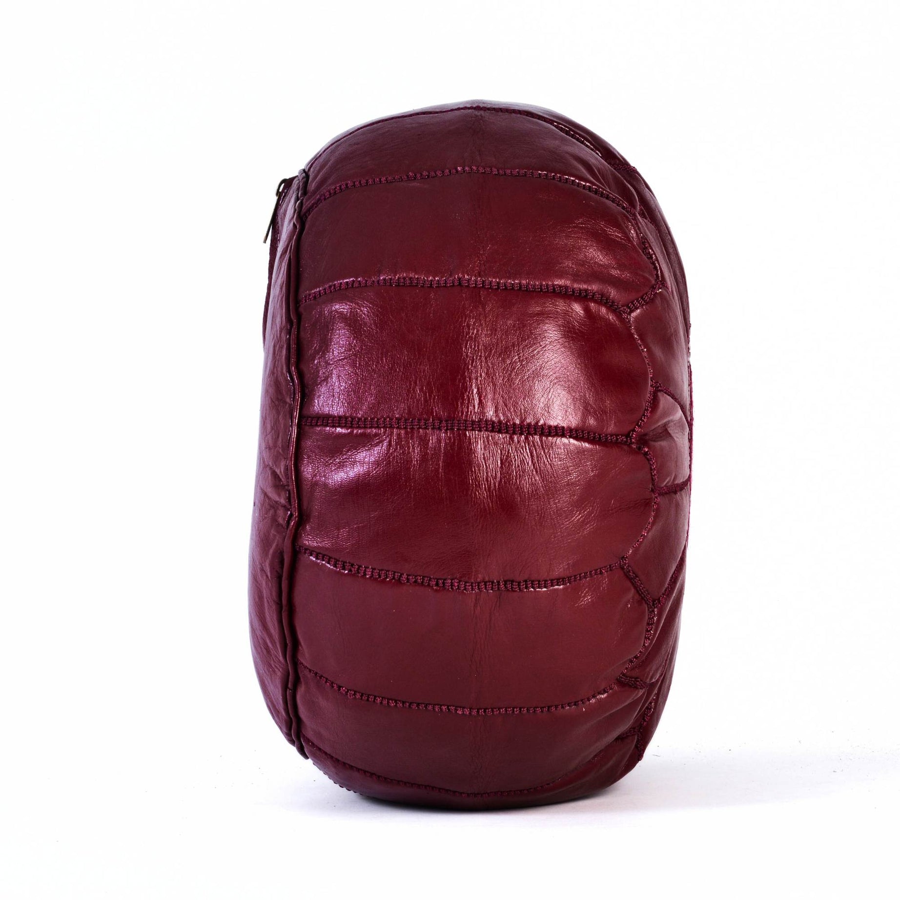 Hand-stitched Embroidery Genuine Leather Ottoman Pouf - burgundy