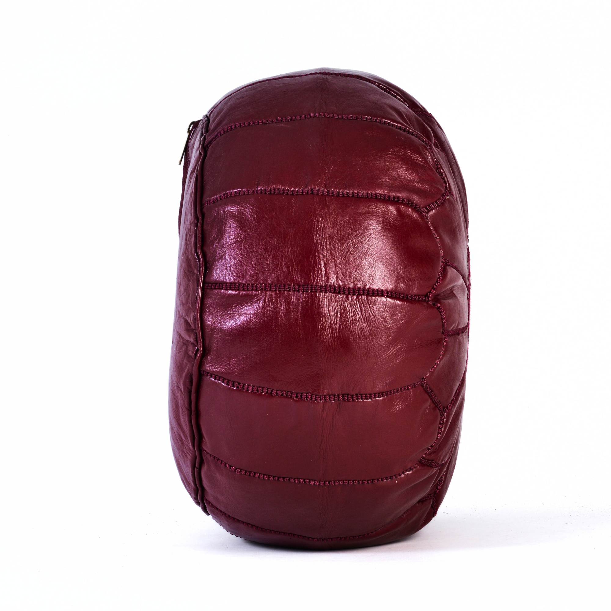 Hand-stitched Embroidery Genuine Leather Ottoman Pouf - burgundy