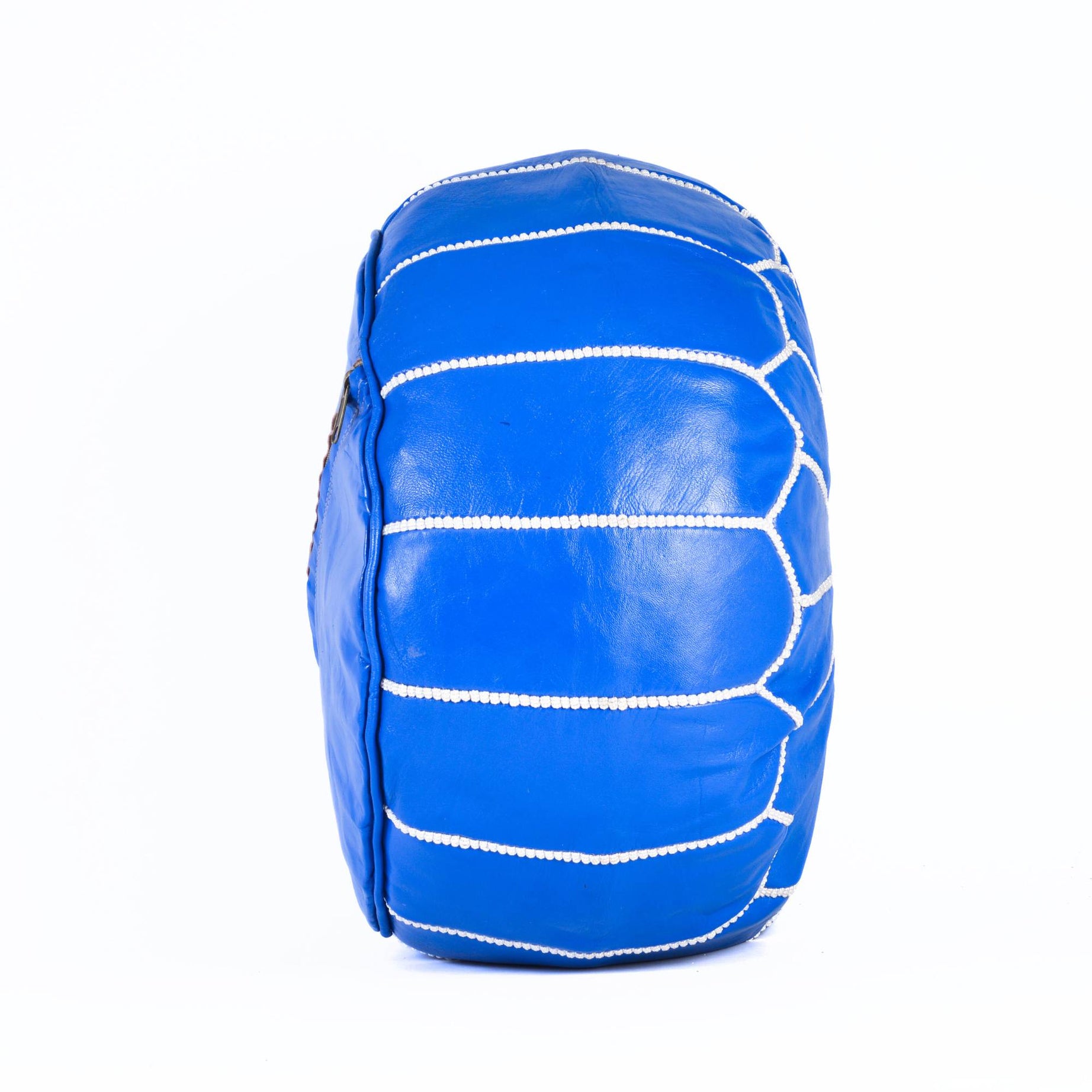 Hand-stitched Embroidery Genuine Leather Ottoman Pouf - Blue