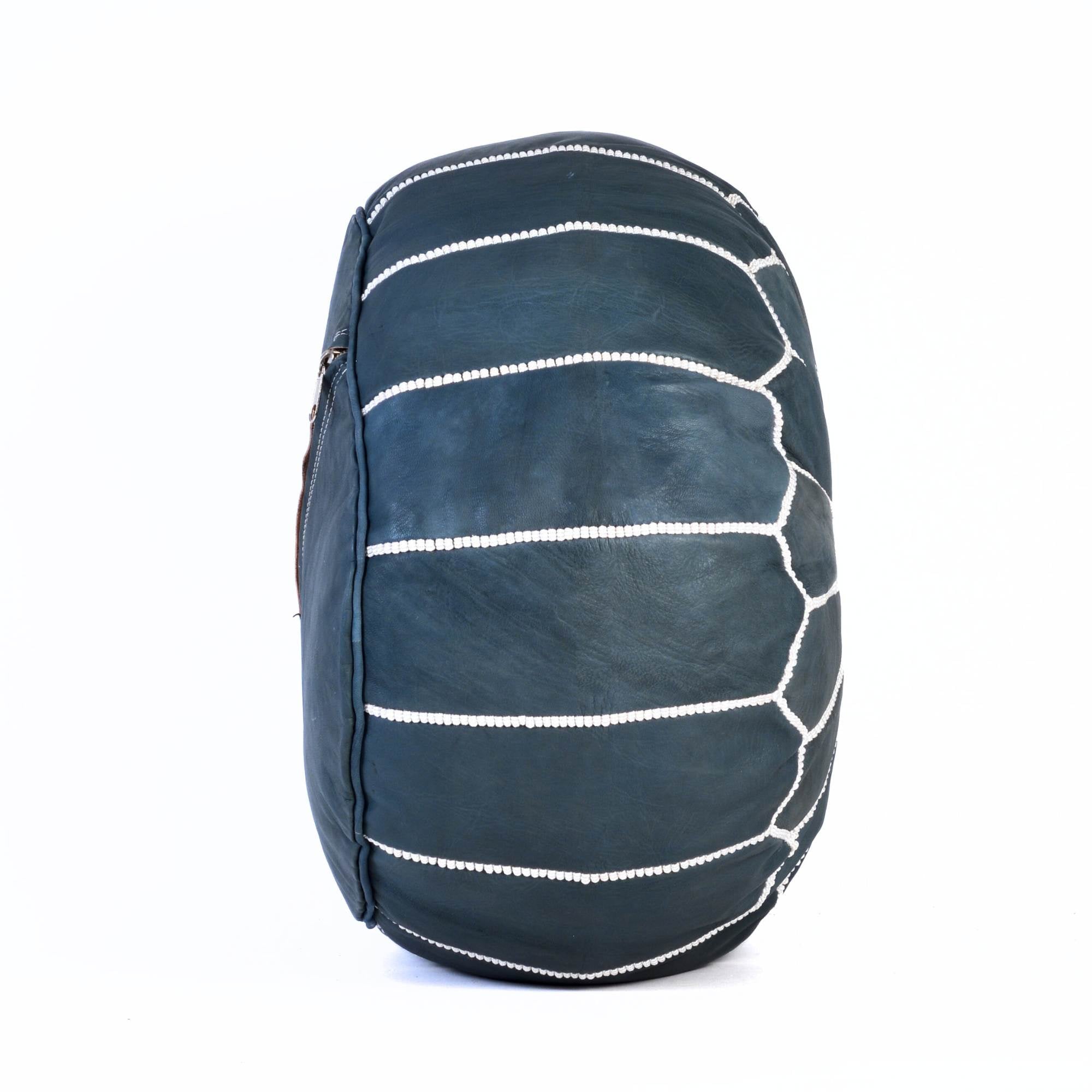 Hand-stitched Embroidery Genuine Leather Ottoman Pouf - Dark Blue
