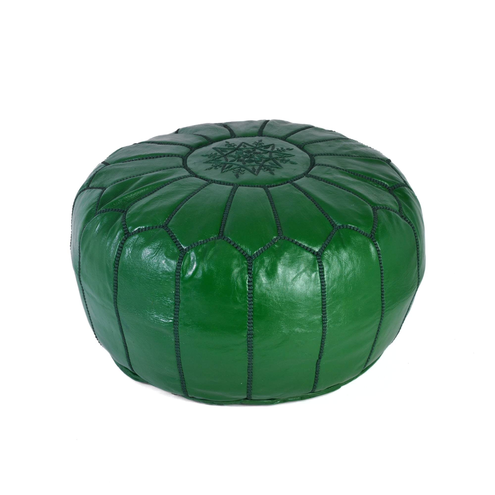 Hand-stitched Embroidery Genuine Leather Ottoman Pouf - Dark Green