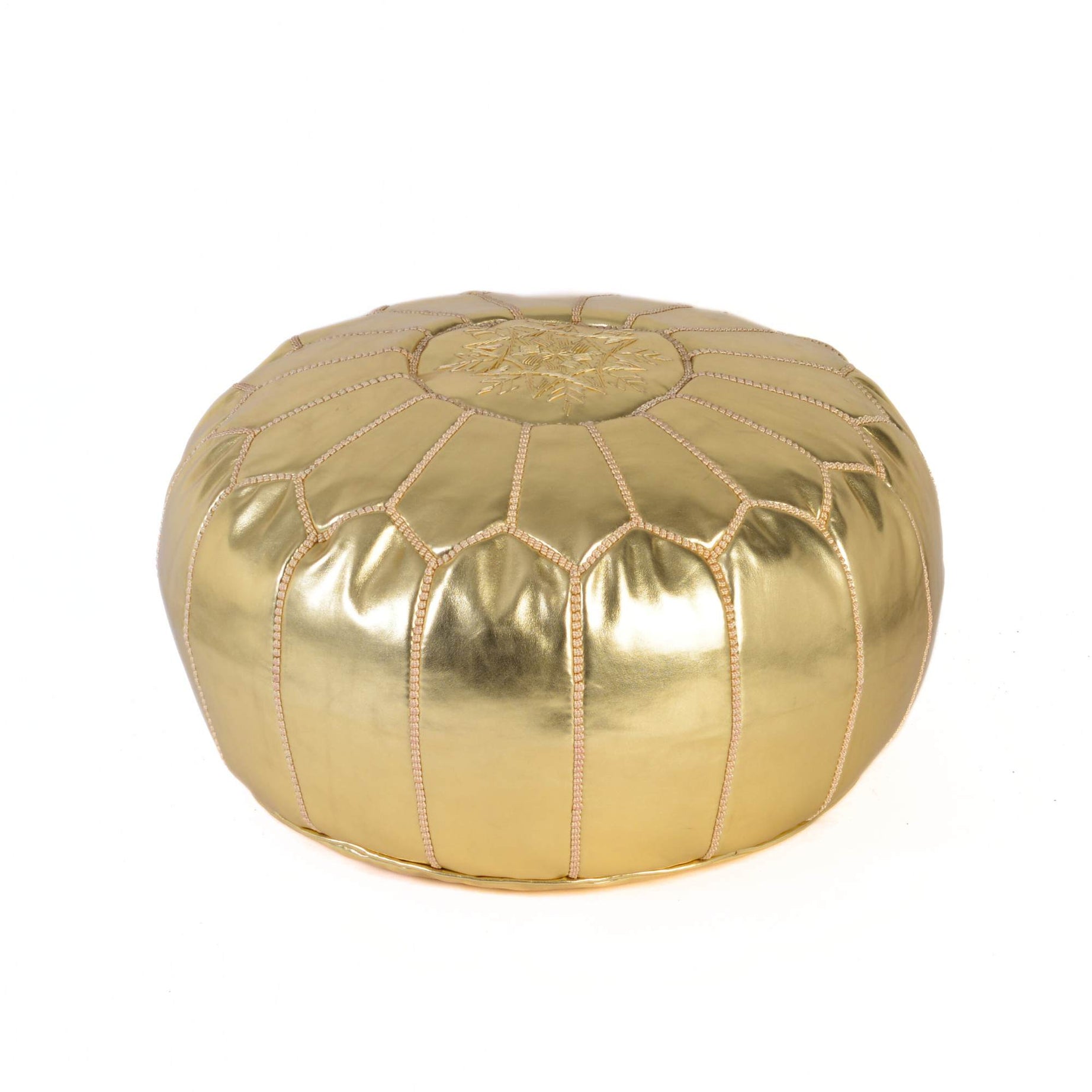 Hand-stitched Embroidery Genuine Leather Ottoman Pouf - Gold