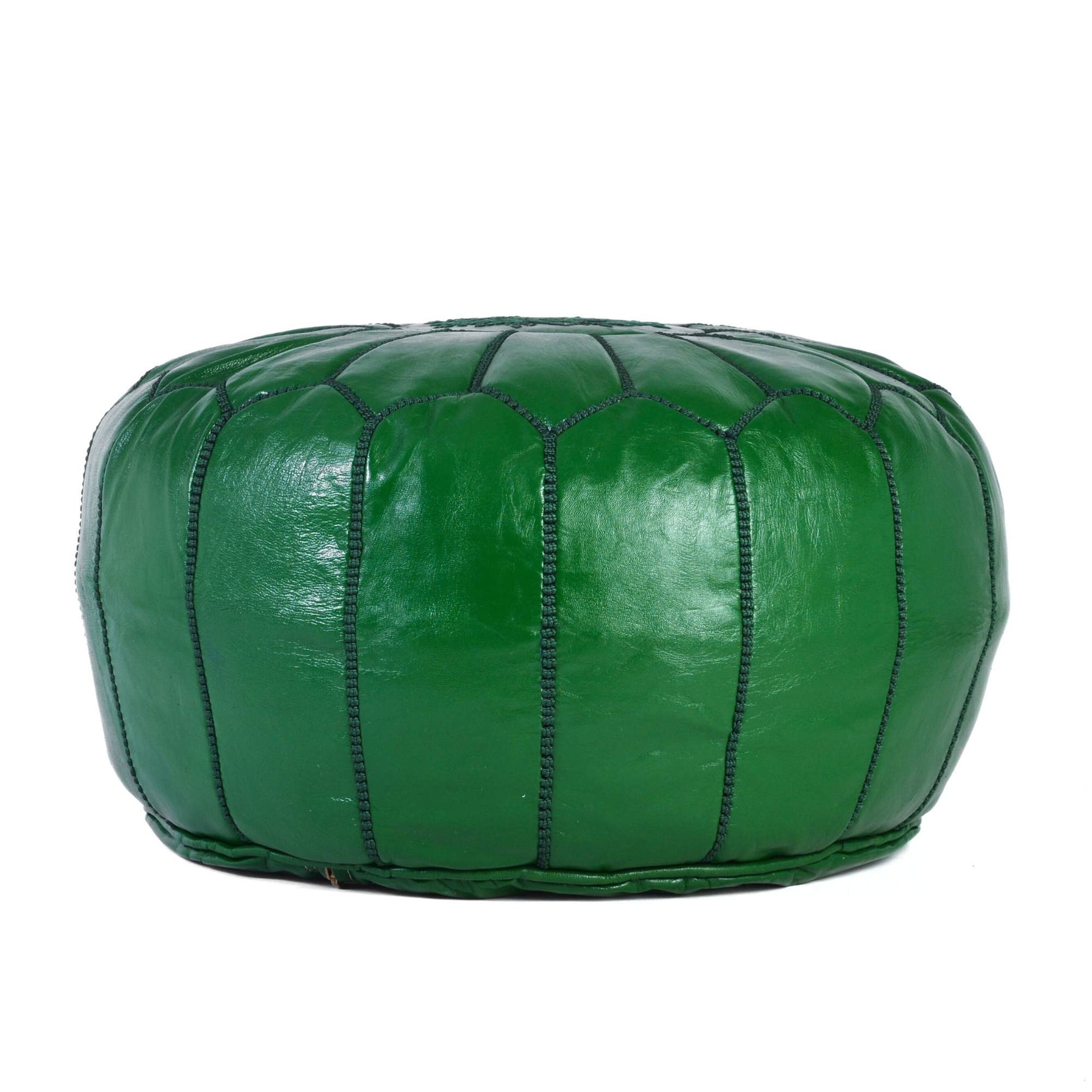 Hand-stitched Embroidery Genuine Leather Ottoman Pouf - Dark Green