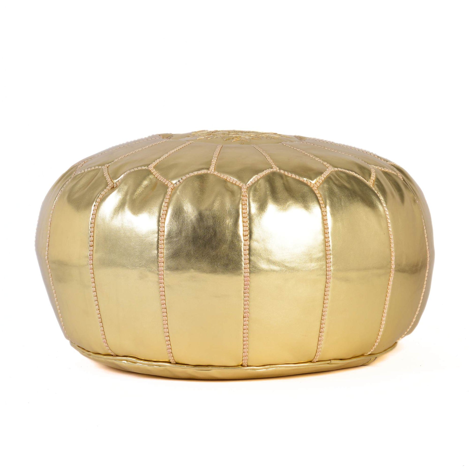 Hand-stitched Embroidery Genuine Leather Ottoman Pouf - Gold