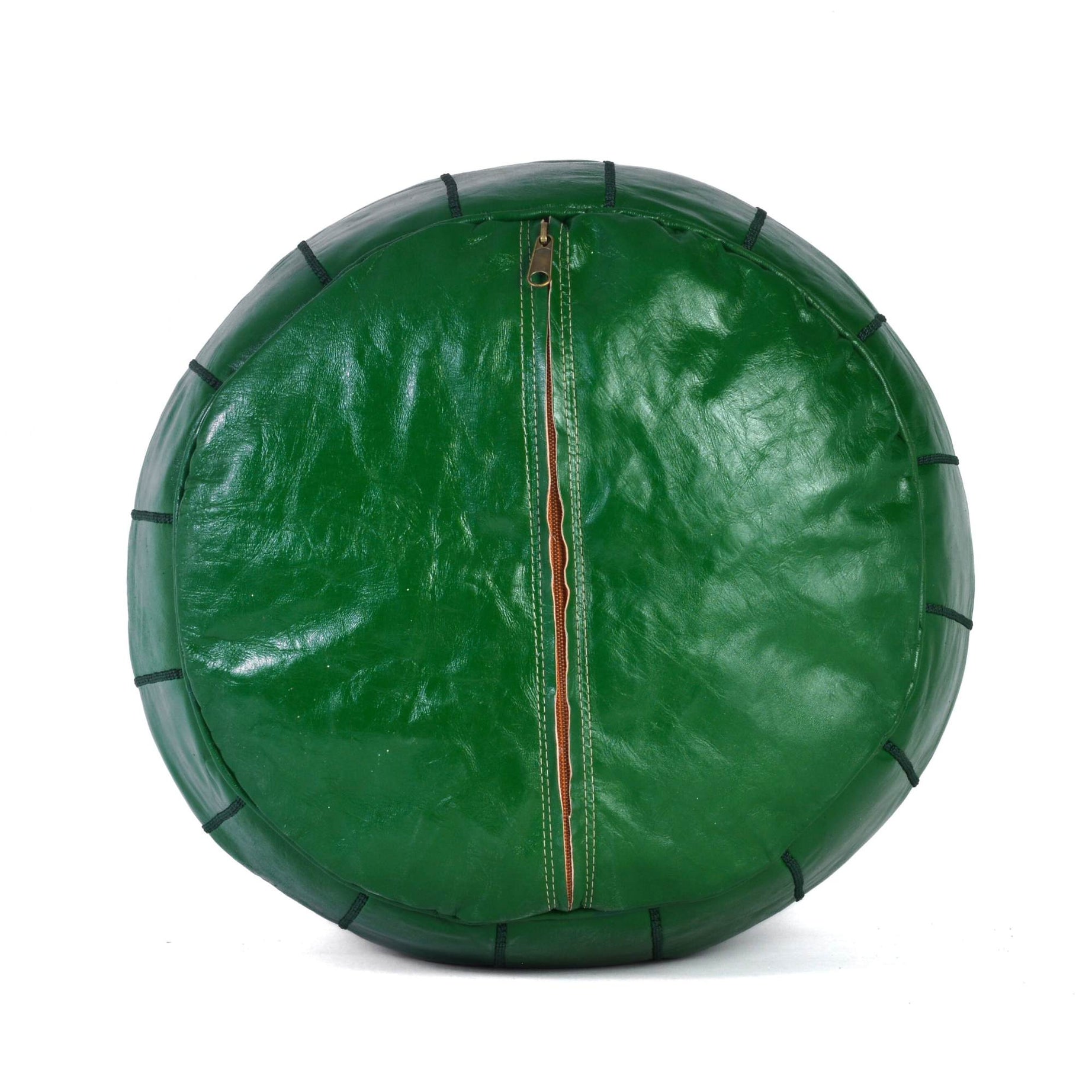 Hand-stitched Embroidery Genuine Leather Ottoman Pouf - Dark Green