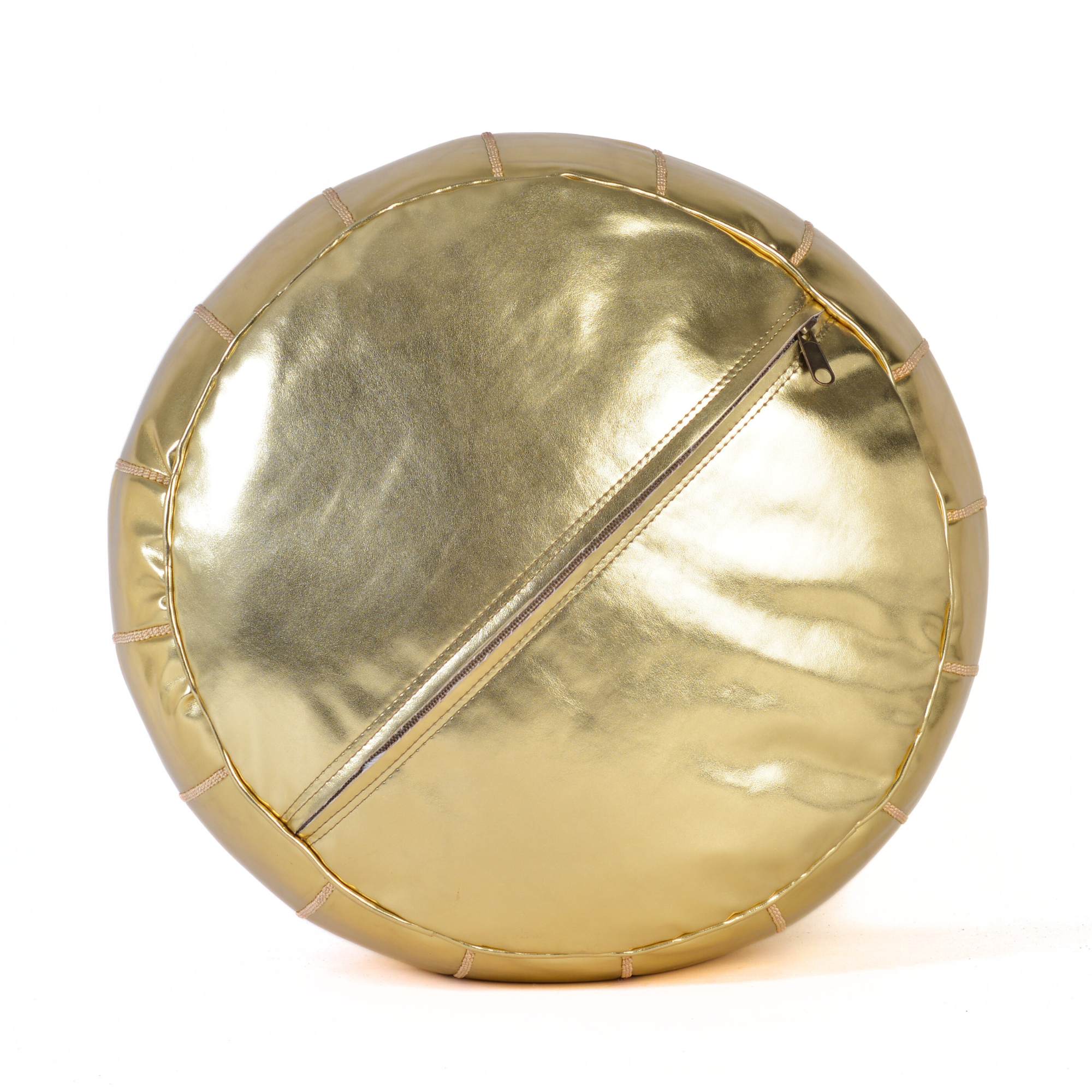 Hand-stitched Embroidery Genuine Leather Ottoman Pouf - Gold