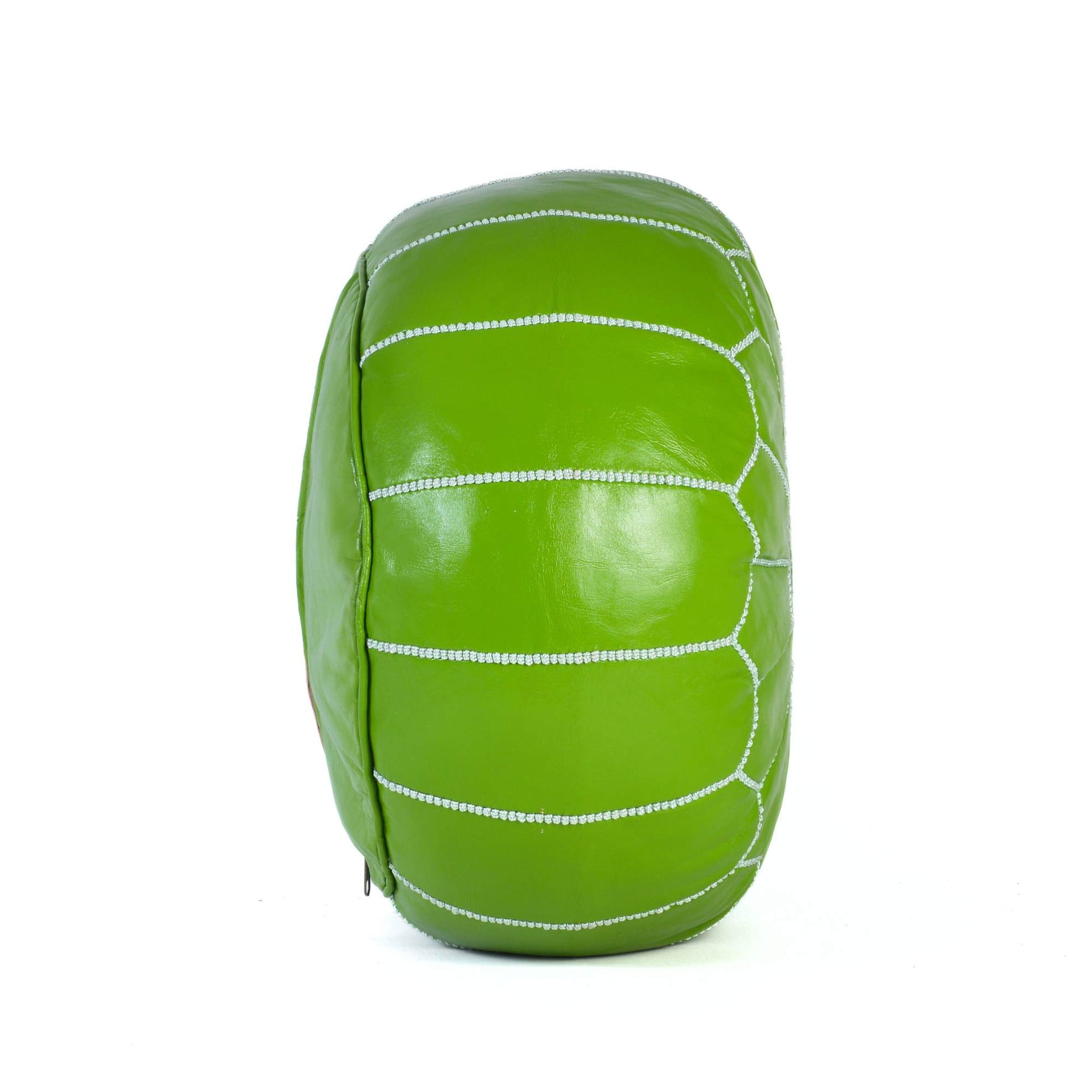 Hand-stitched Embroidery Genuine Leather Ottoman Pouf - Light Green