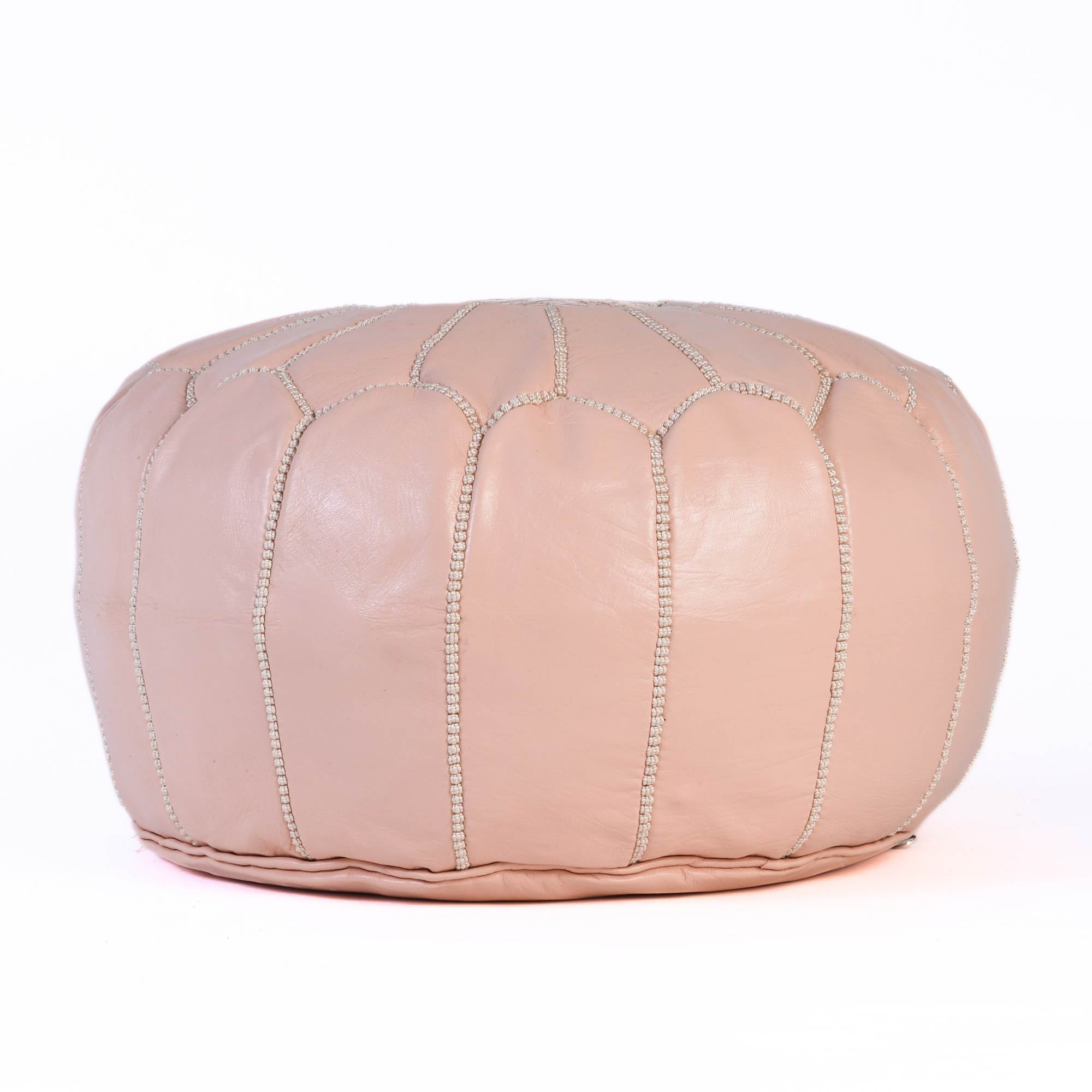 Hand-stitched Embroidery Genuine Leather Ottoman Pouf - Light Pink