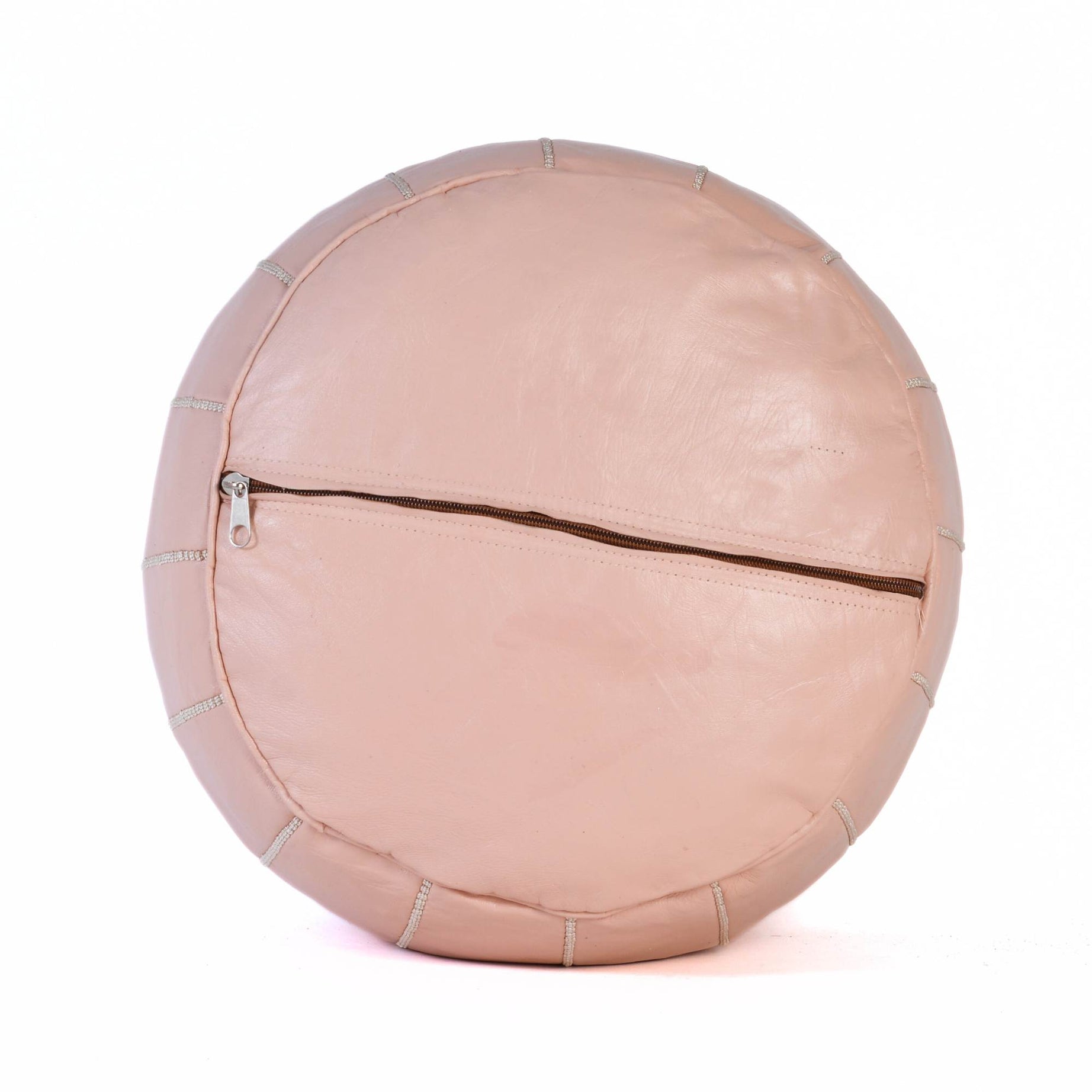 Hand-stitched Embroidery Genuine Leather Ottoman Pouf - Light Pink