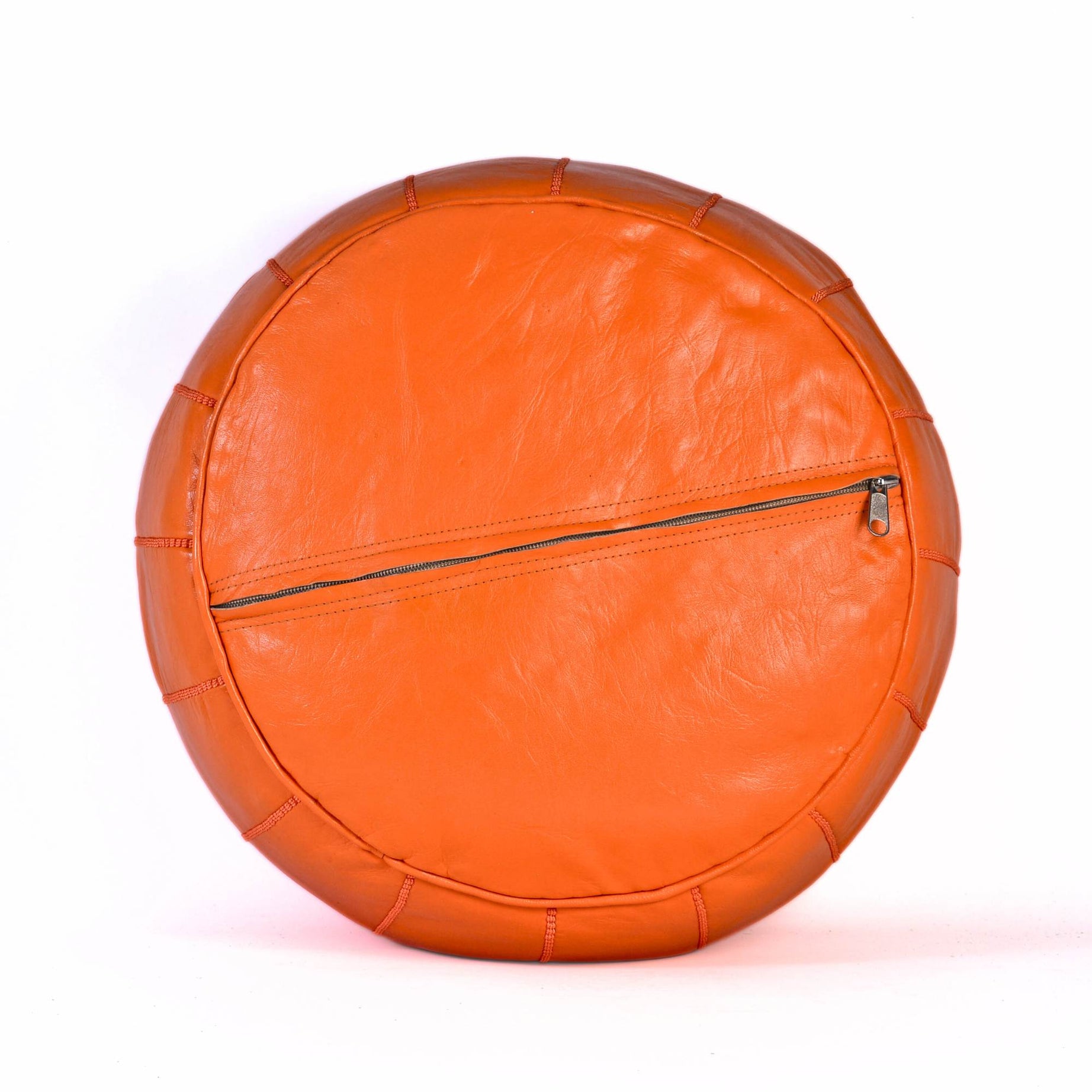 Hand-stitched Embroidery Genuine Leather Ottoman Pouf - Orange