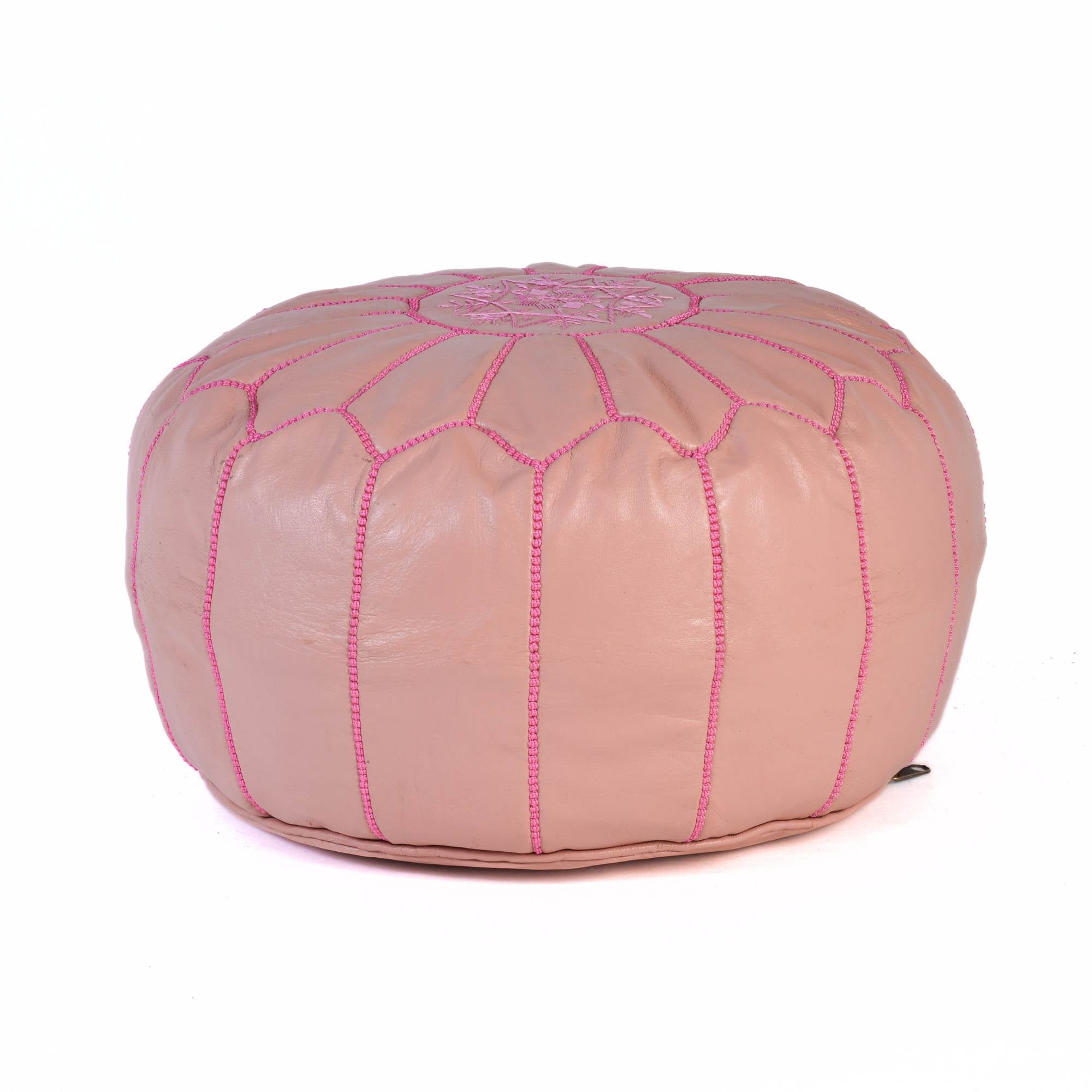 Hand-stitched Embroidery Genuine Leather Ottoman Pouf - Pink
