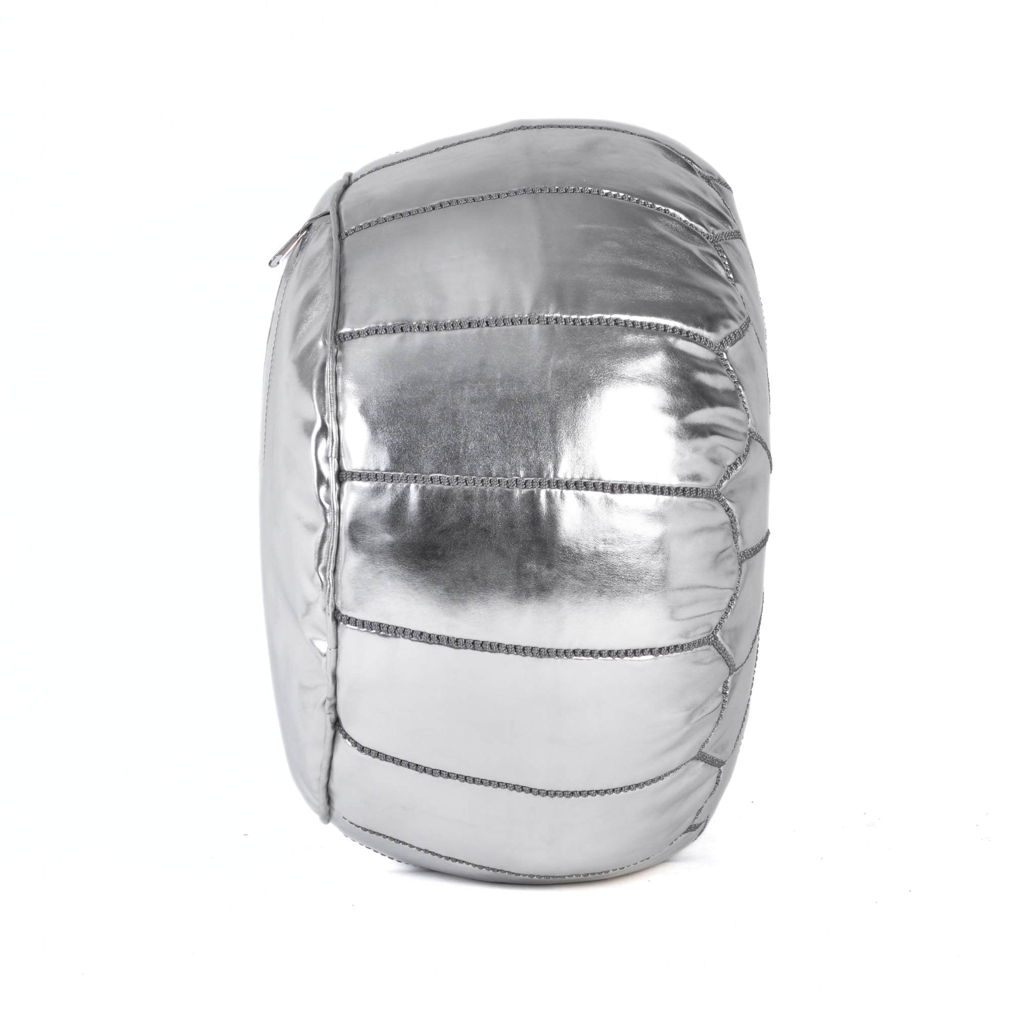Hand-stitched Embroidery Genuine Leather Ottoman Pouf - Silver
