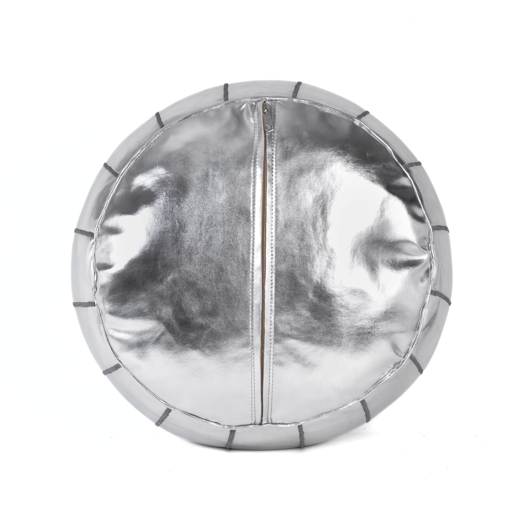 Hand-stitched Embroidery Genuine Leather Ottoman Pouf - Silver