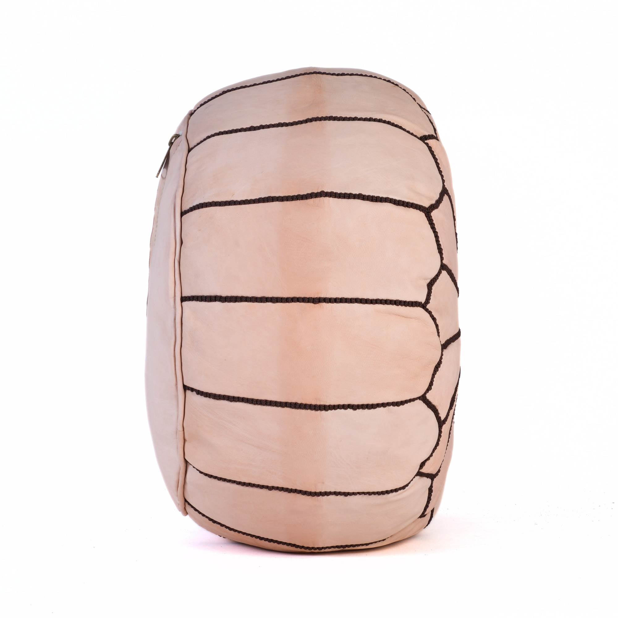 Hand-stitched Embroidery Genuine Leather Ottoman Pouf - Tan Natural