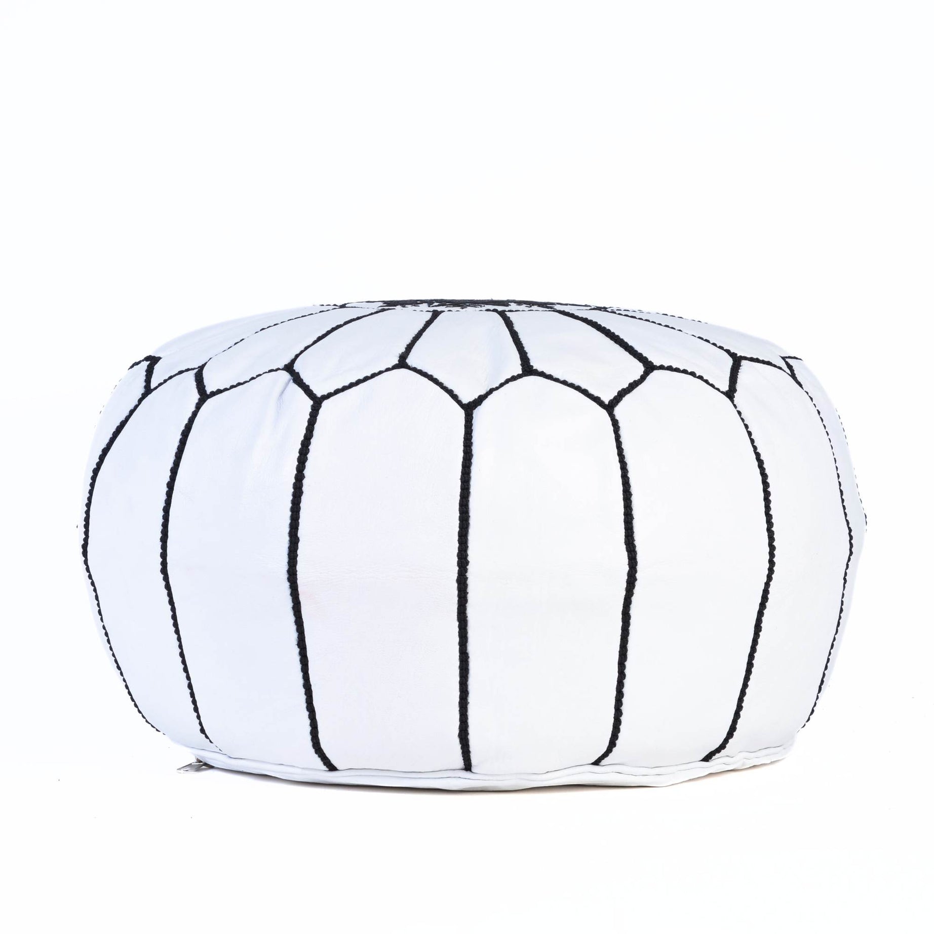 Hand-stitched Embroidery Genuine Leather Ottoman Pouf - White Black