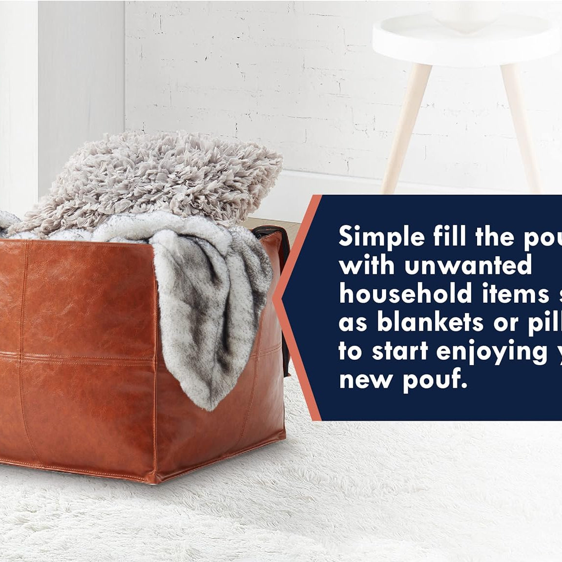 Premium Square Leather Pouf - Five Color Variations