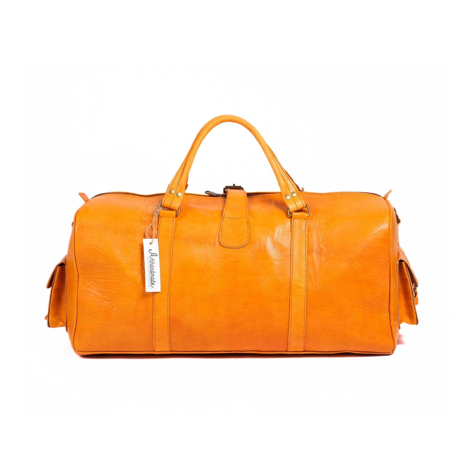 Leather Duffel Bag, Weekender Mustard Leather Travel Bag