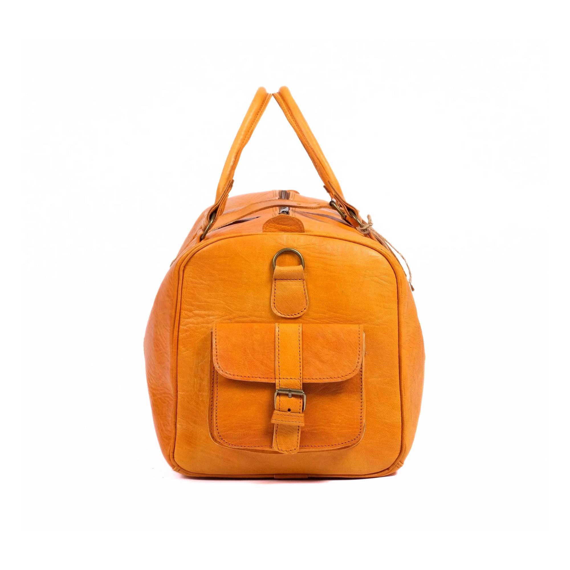 Leather Duffel Bag, Weekender Mustard Leather Travel Bag