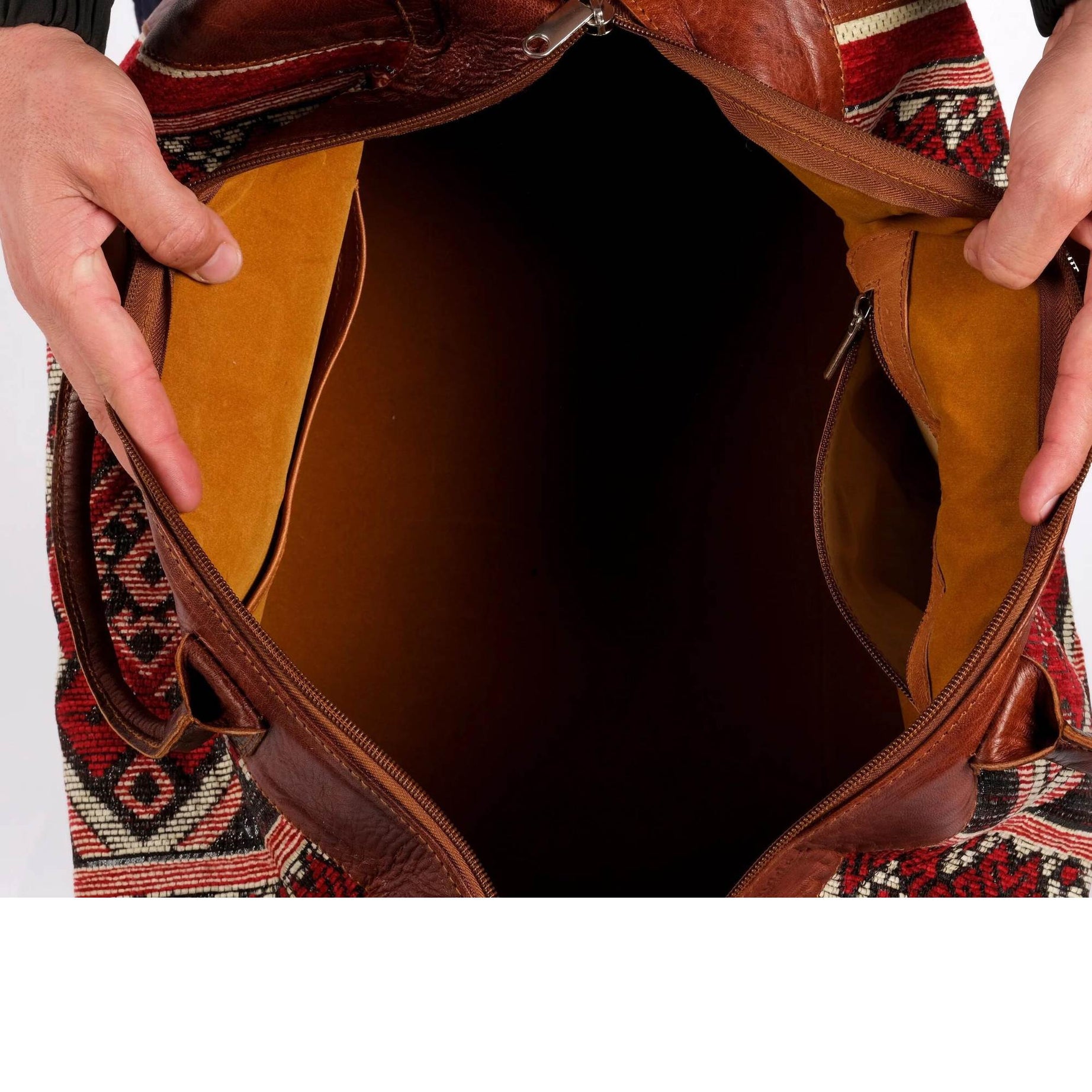 Leather Kilim Travel Bag With Wallet - Cognac And Almond Leather