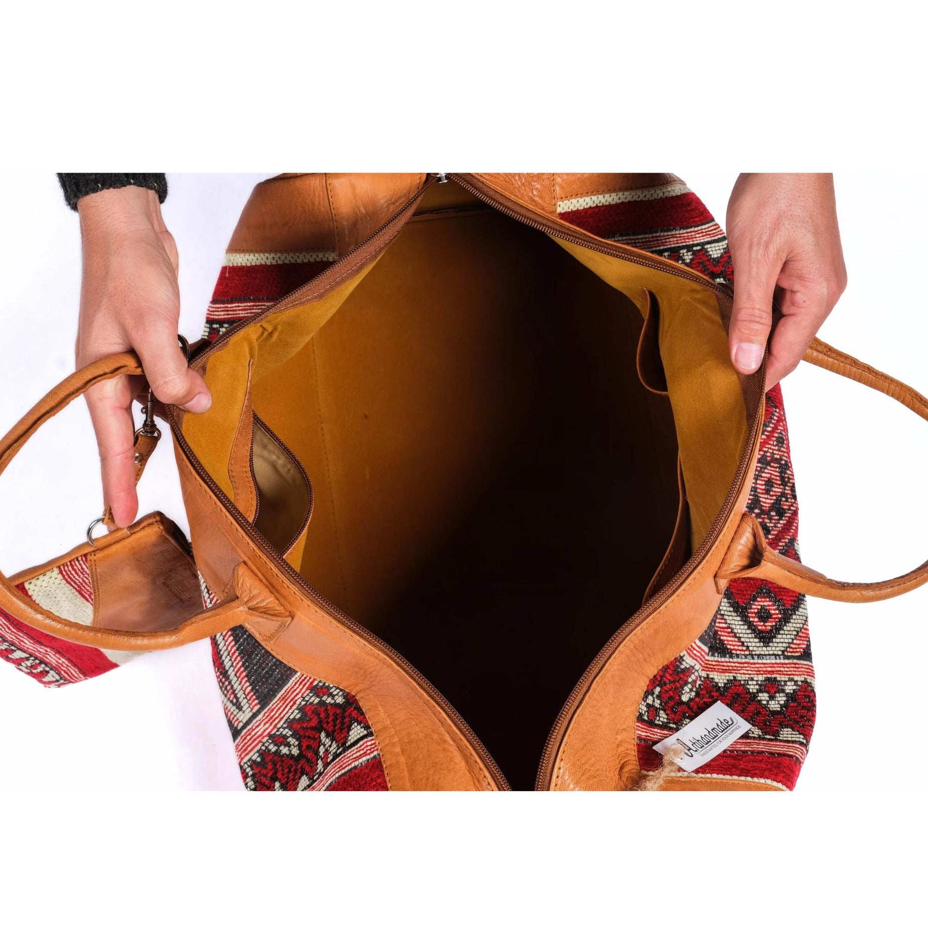 Leather Kilim Travel Bag With Wallet - Cognac And Almond Leather