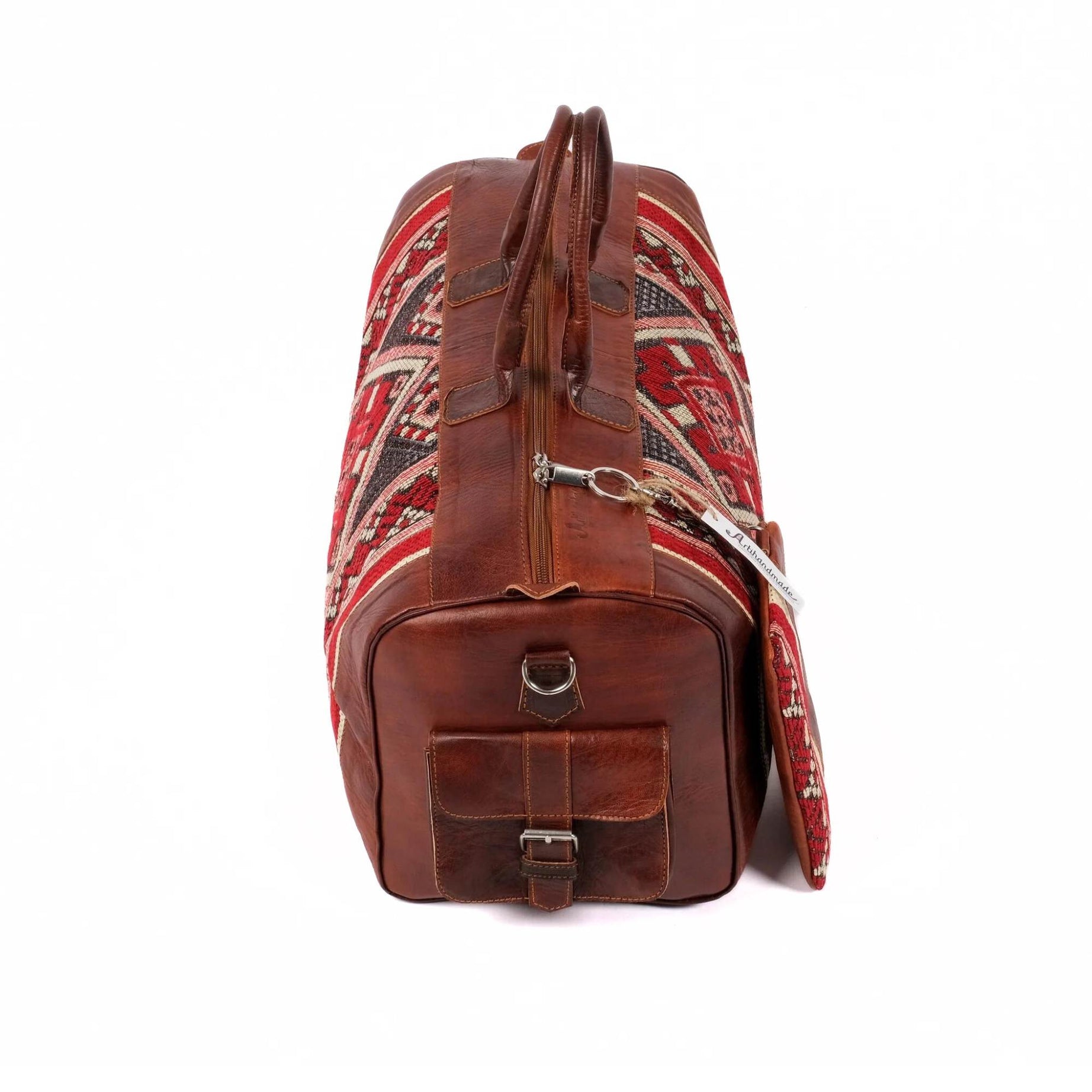 Leather Kilim Travel Bag With Wallet - Cognac And Almond Leather
