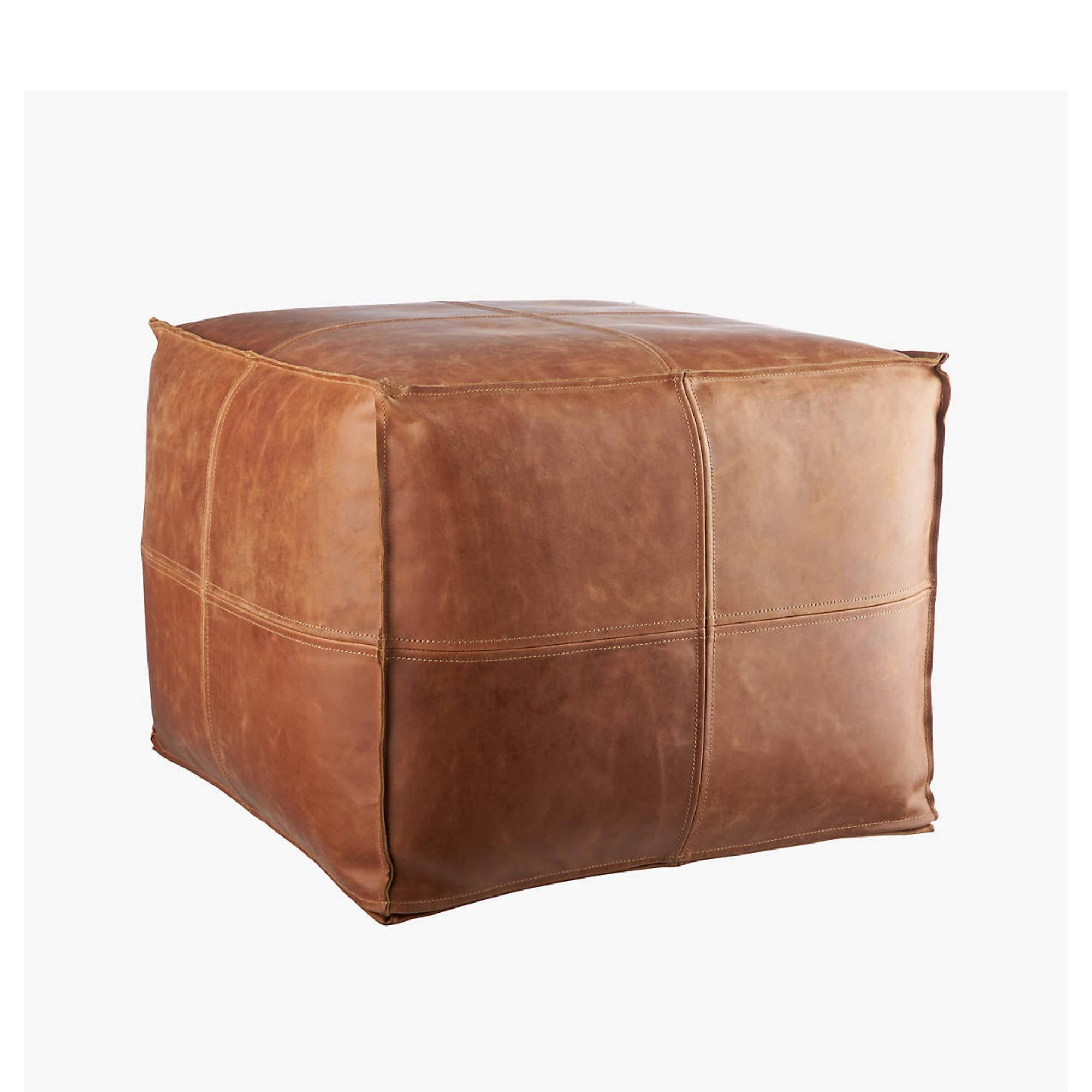 Premium Square Moroccan Brown Leather Pouf