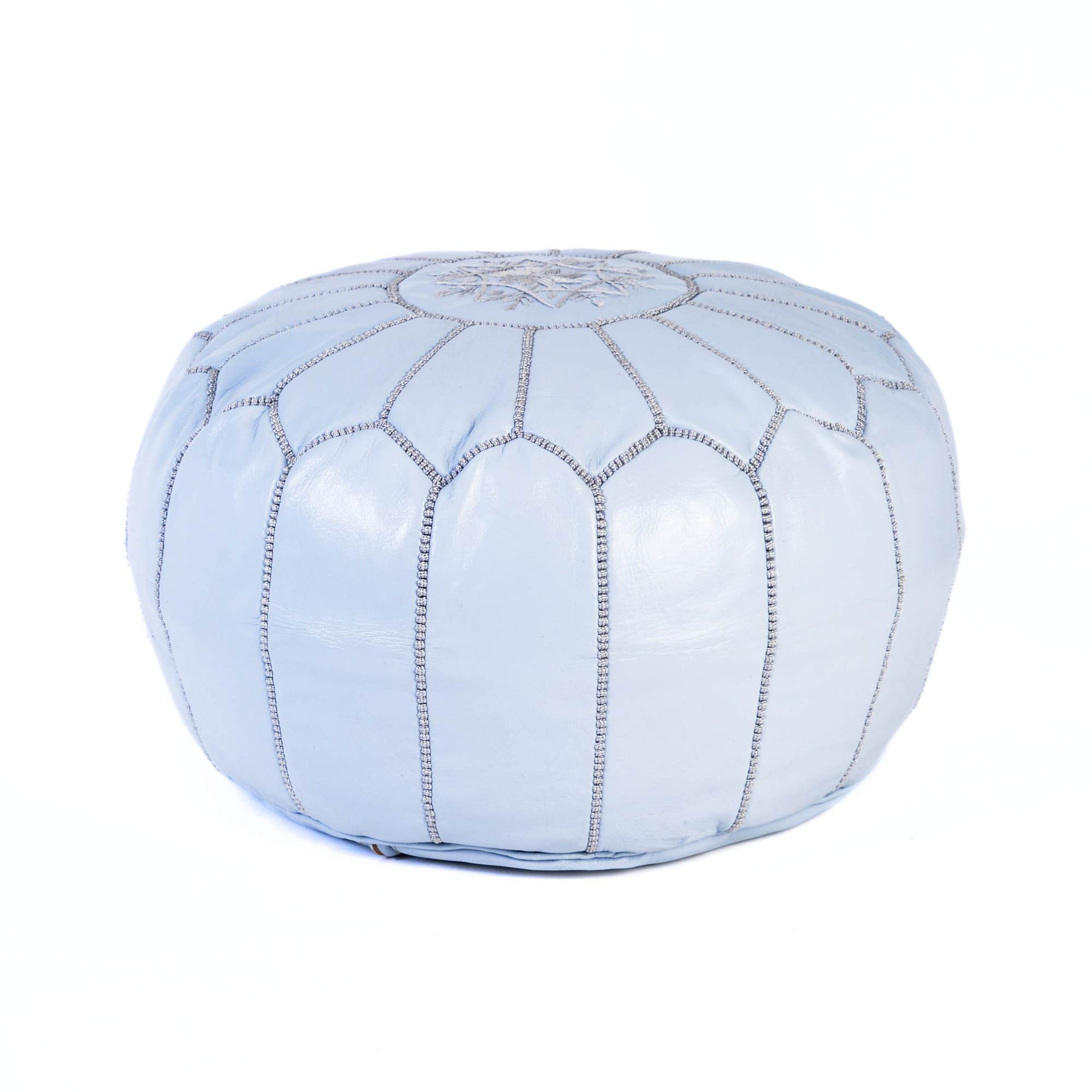 Hand-stitched Embroidery Genuine Leather Ottoman Pouf - Gray